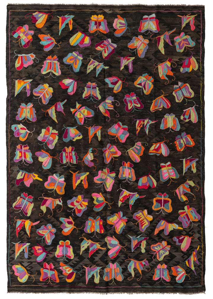 6' 8 x 9' 6 Hand Woven Kilim Suzani Wool Rug