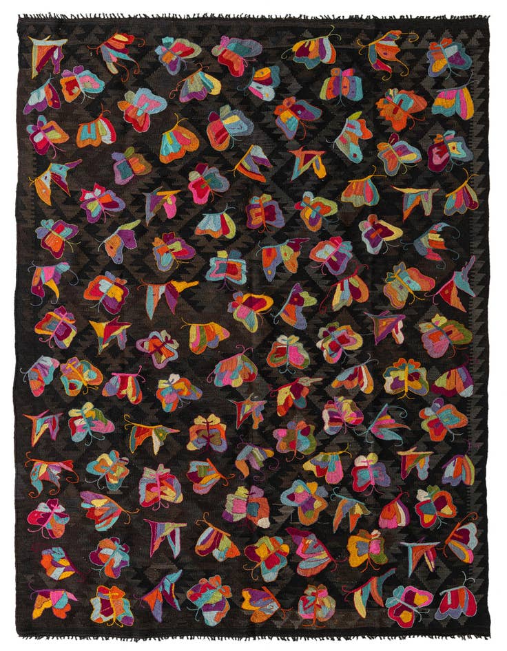 Detail image of 6' 8 x 9' 7 Hand Woven Kilim Suzani Wool Rug
