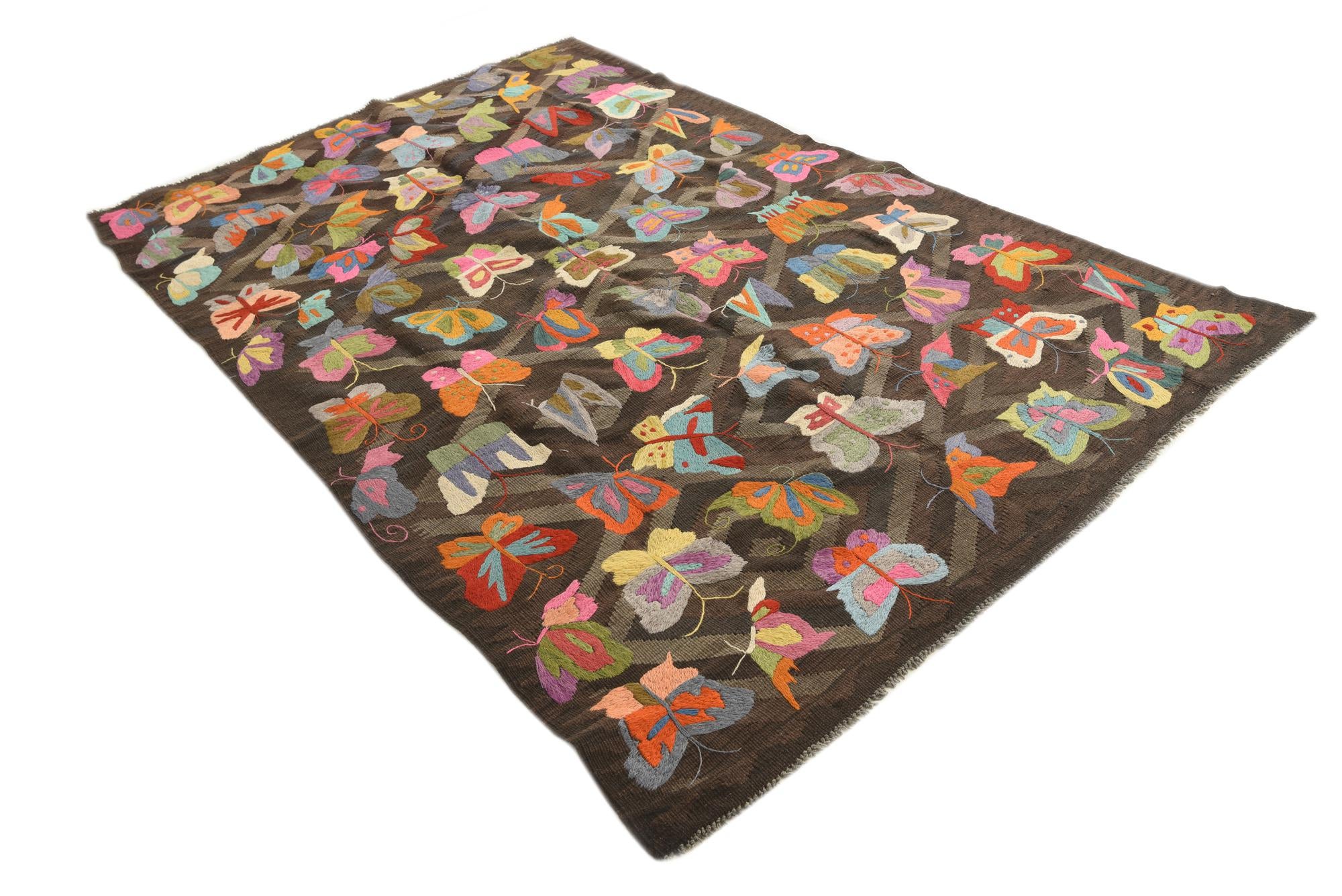 5' 2 x 7' 10 Hand Woven Kilim Suzani Wool Rug