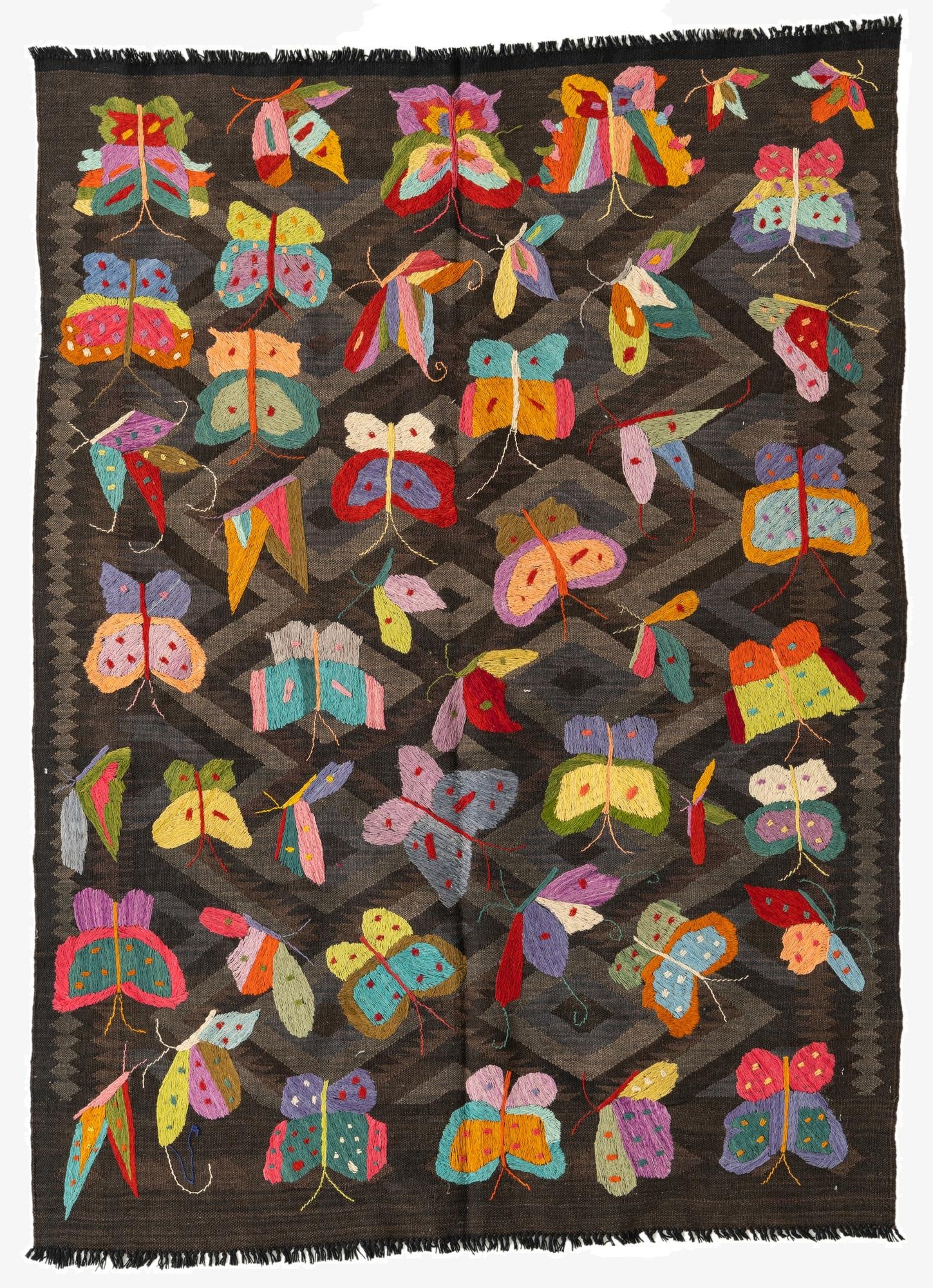 4' 8 x 6' 4  Hand Woven Kilim Suzani Wool Rug