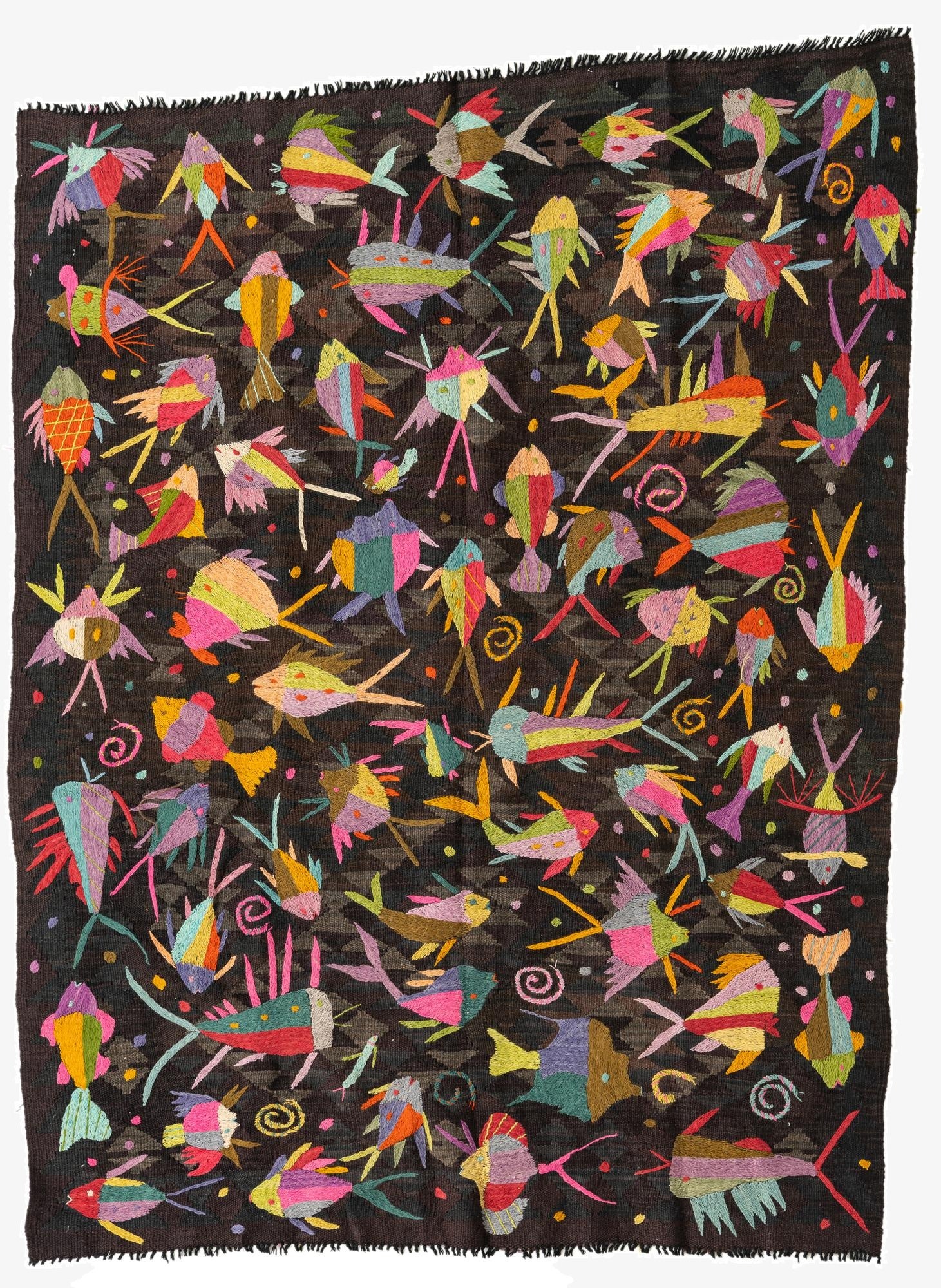 4' 9 x 6' 3  Hand Woven Kilim Suzani Wool Rug