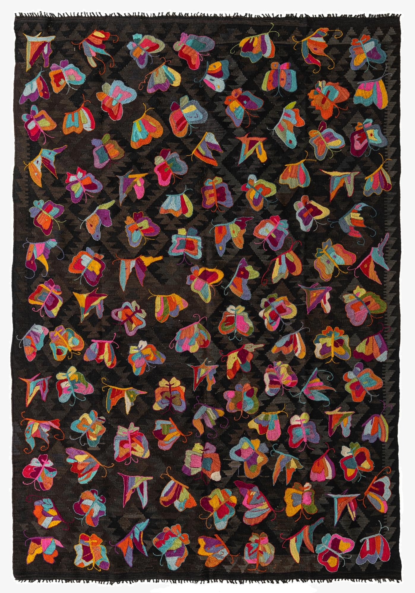 6' 8 x 9' 7  Hand Woven Kilim Suzani Wool Rug