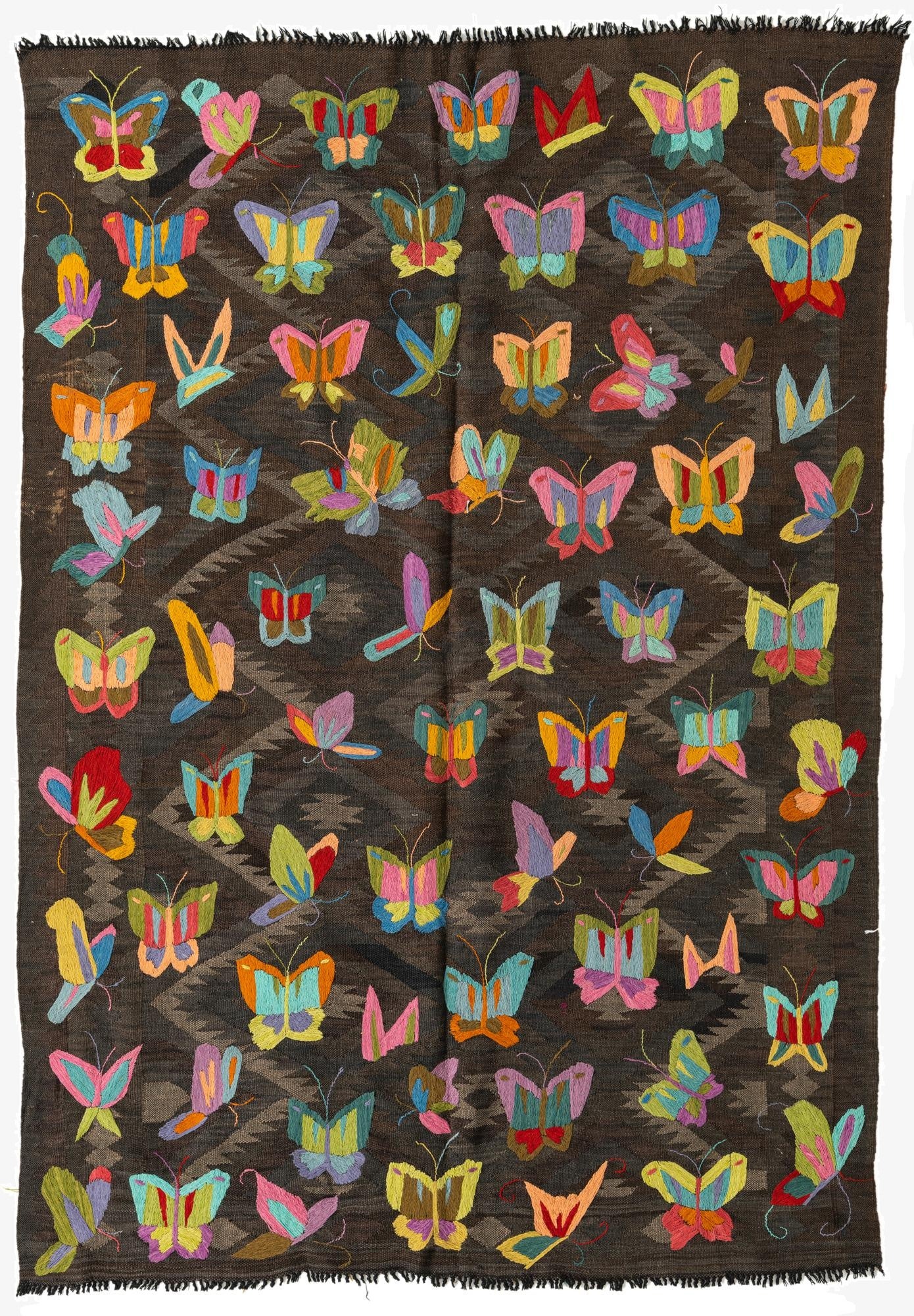 5' 5 x 7' 9  Hand Woven Kilim Suzani Wool Rug