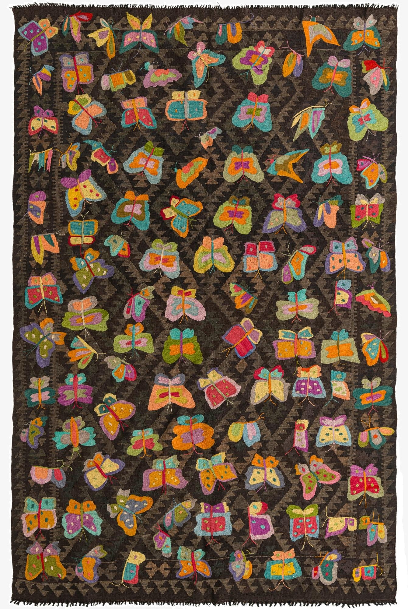 6' 1 x 9' 8  Hand Woven Kilim Suzani Wool Rug