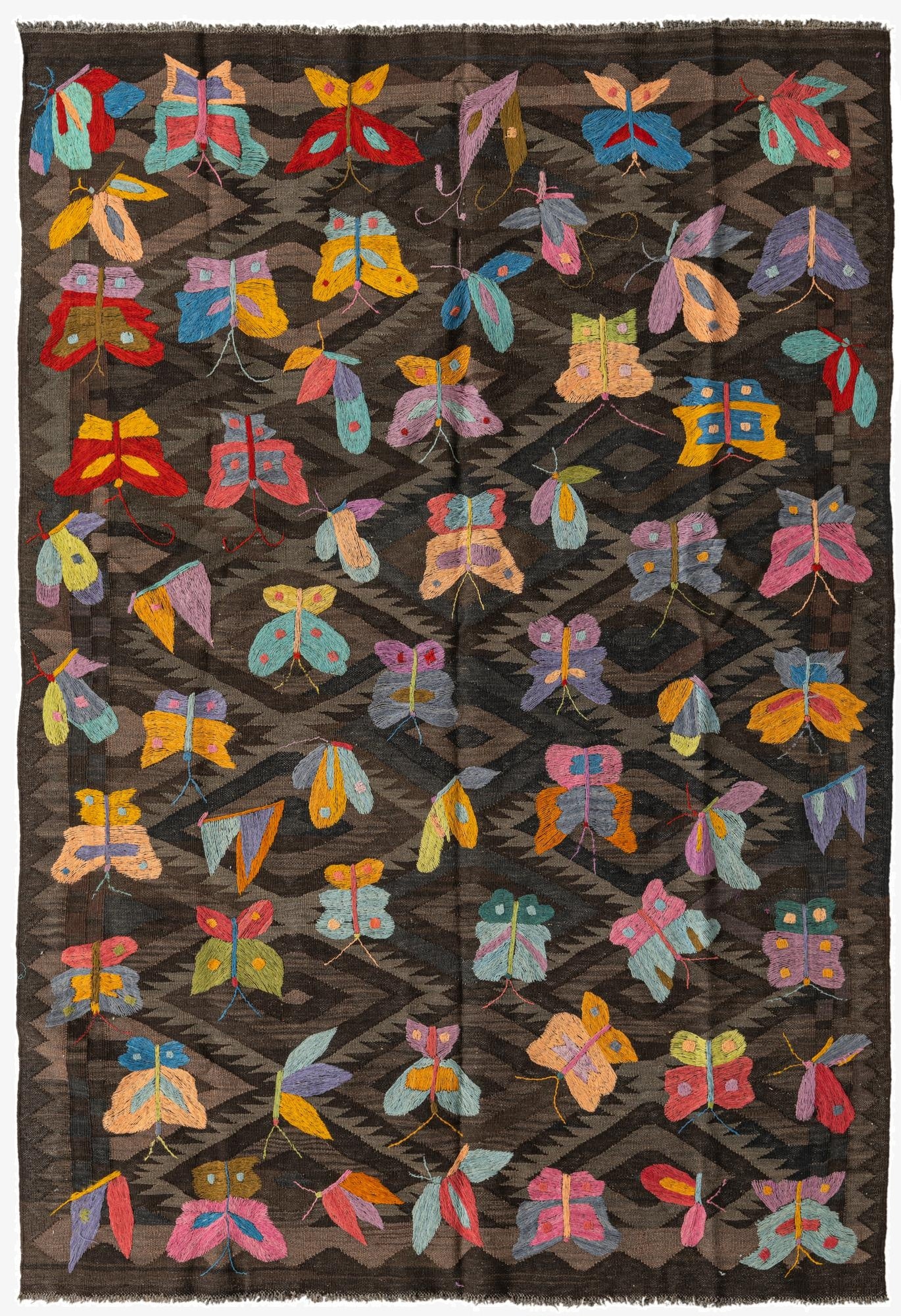 5' 5 x 8'  Hand Woven Kilim Suzani Wool Rug