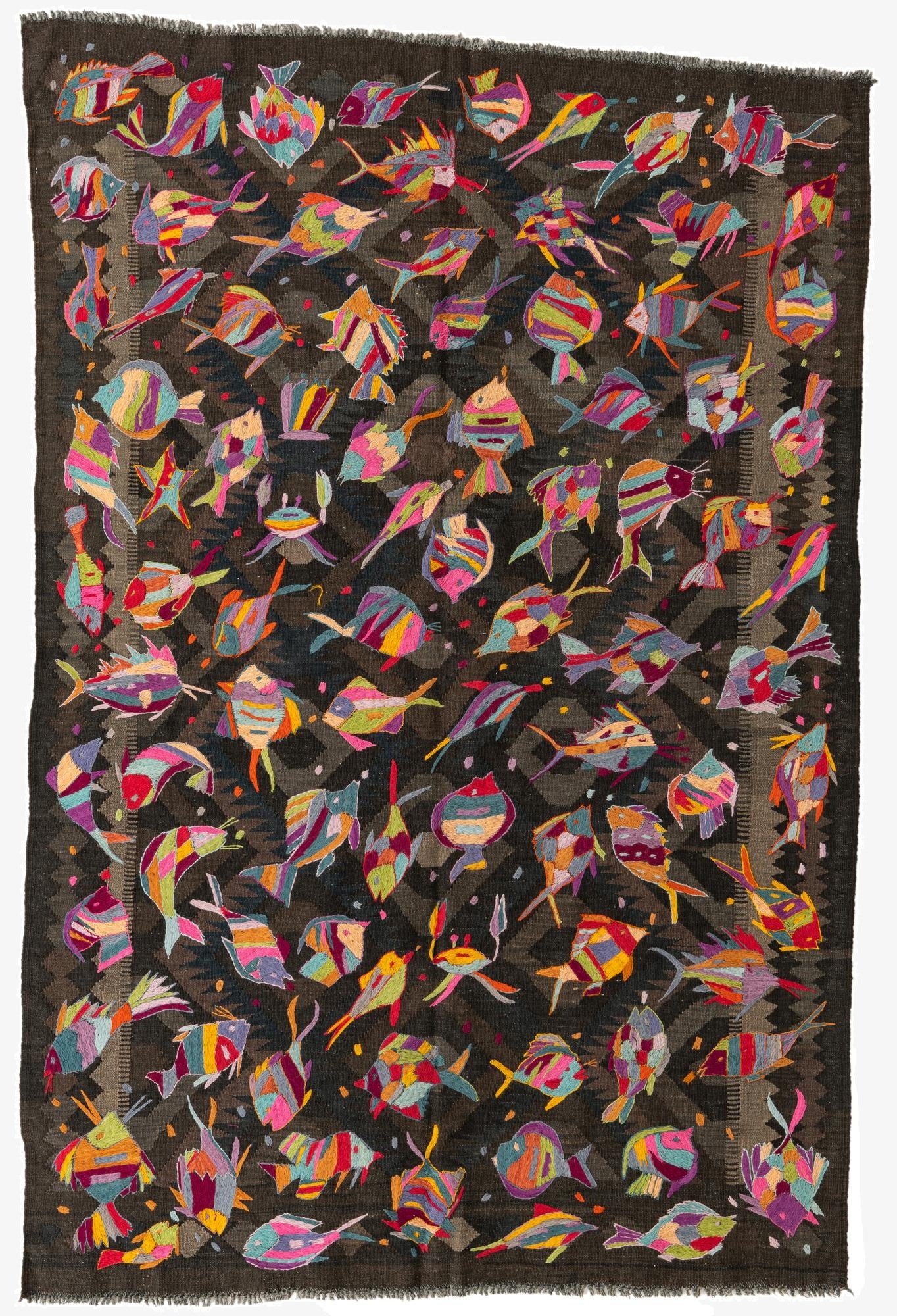 5' 3 x 8'  Hand Woven Kilim Suzani Wool Rug