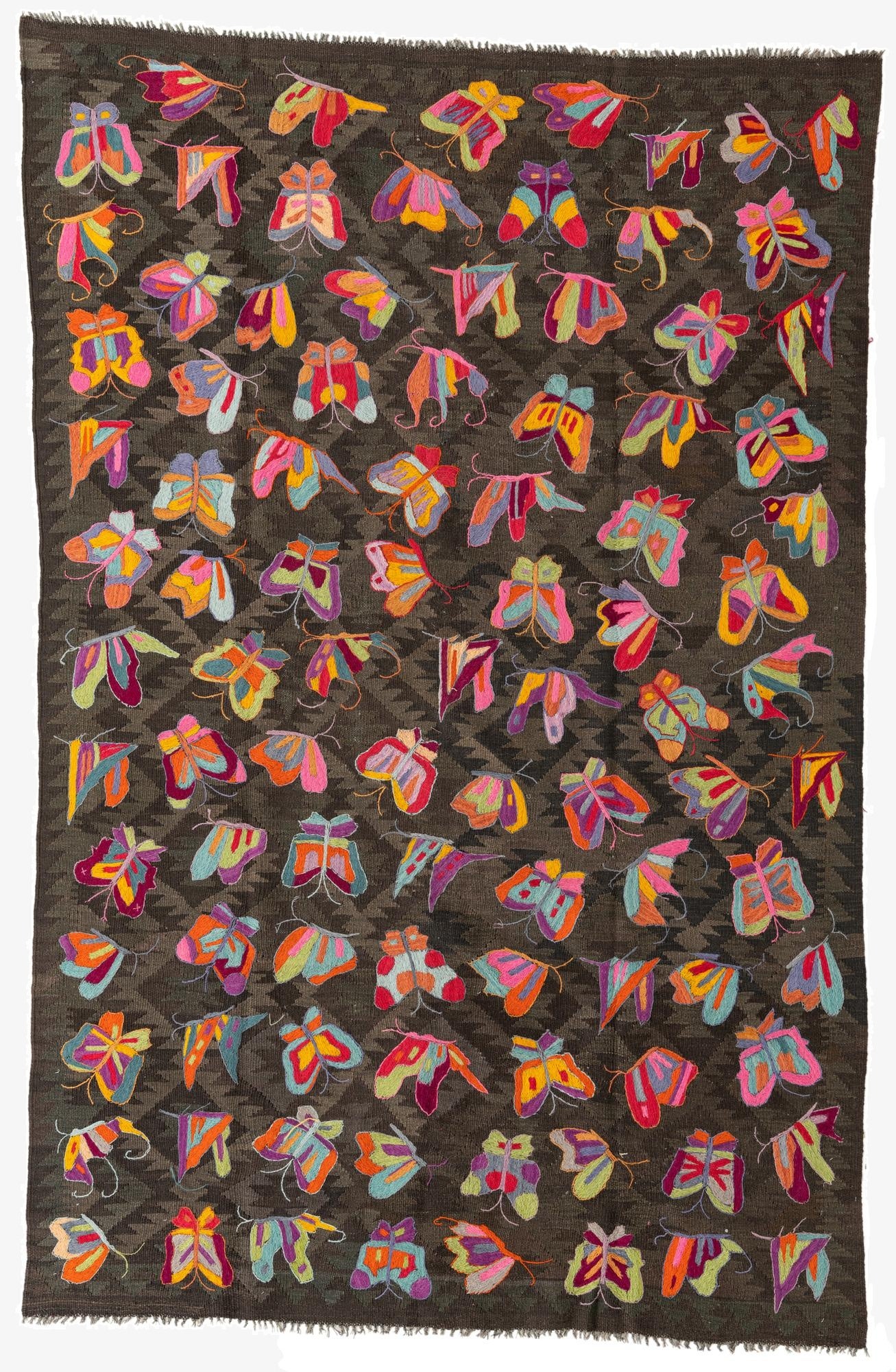 6' 1 x 9' 7  Hand Woven Kilim Suzani Wool Rug