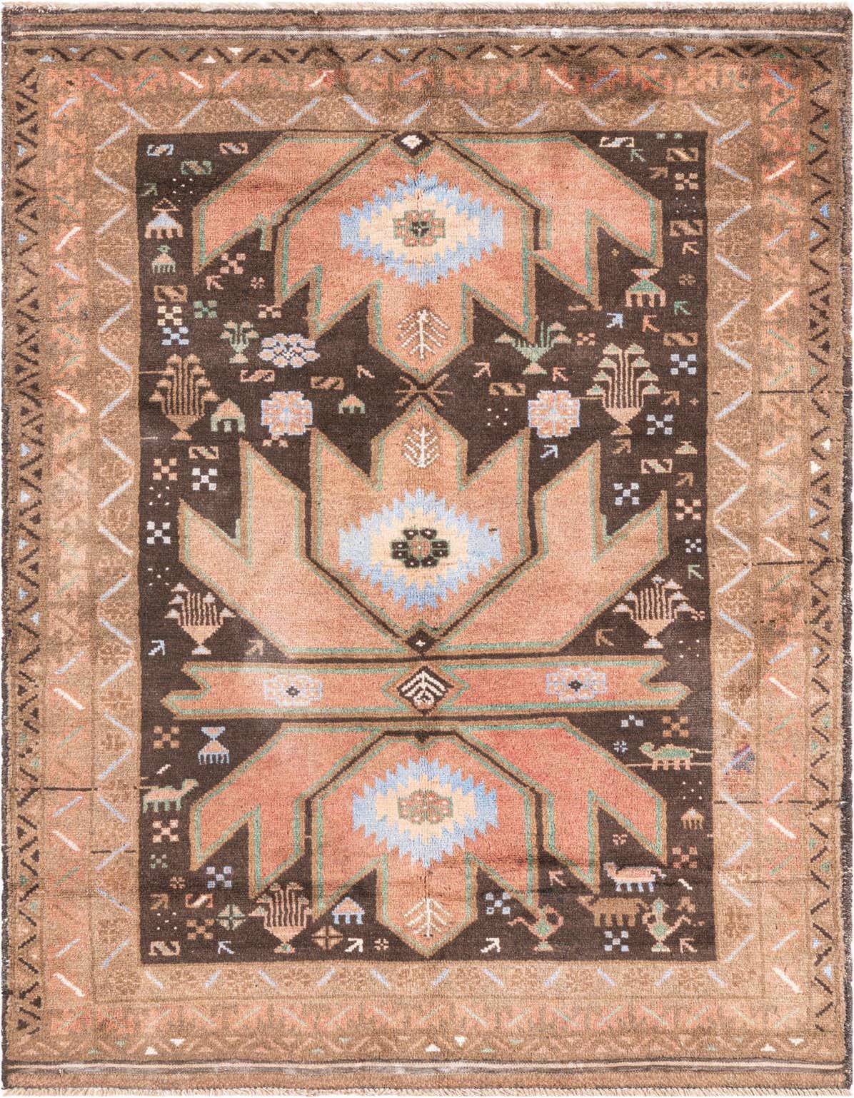 Primary image 3' 7 x 6'  Hand Knotted Ultra Vintage Persian Wool Rug