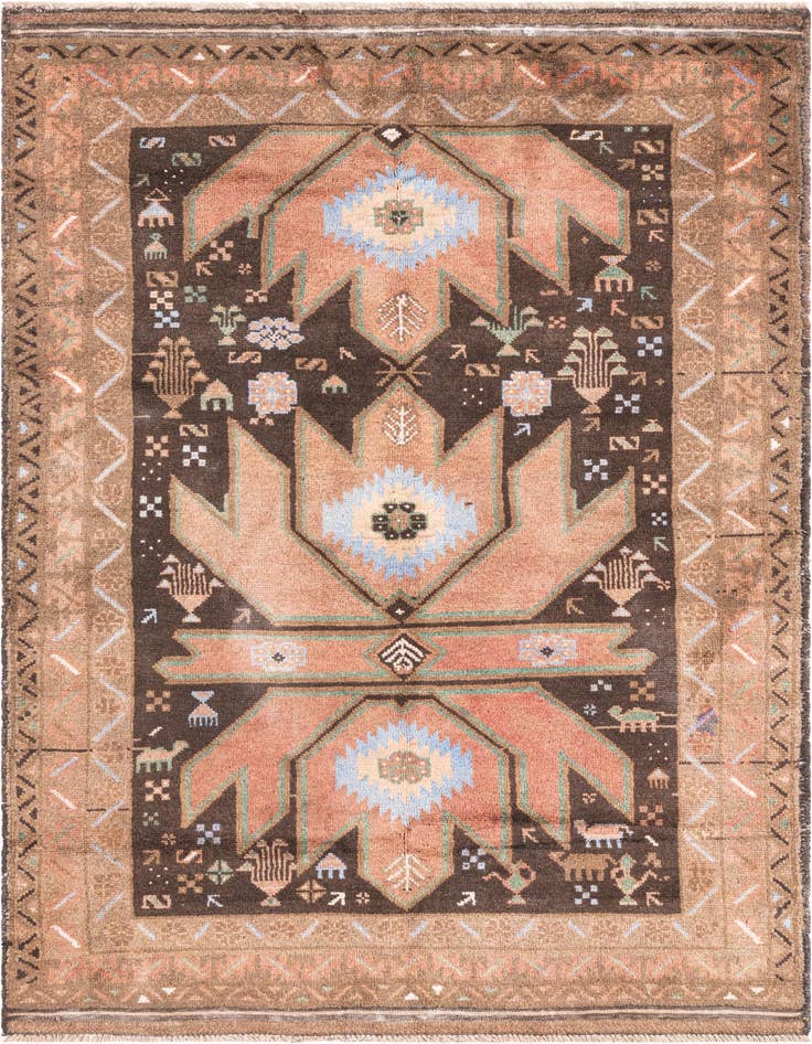 Detail image of 3' 7 x 6' Hand Knotted Ultra Vintage Persian Wool Rug