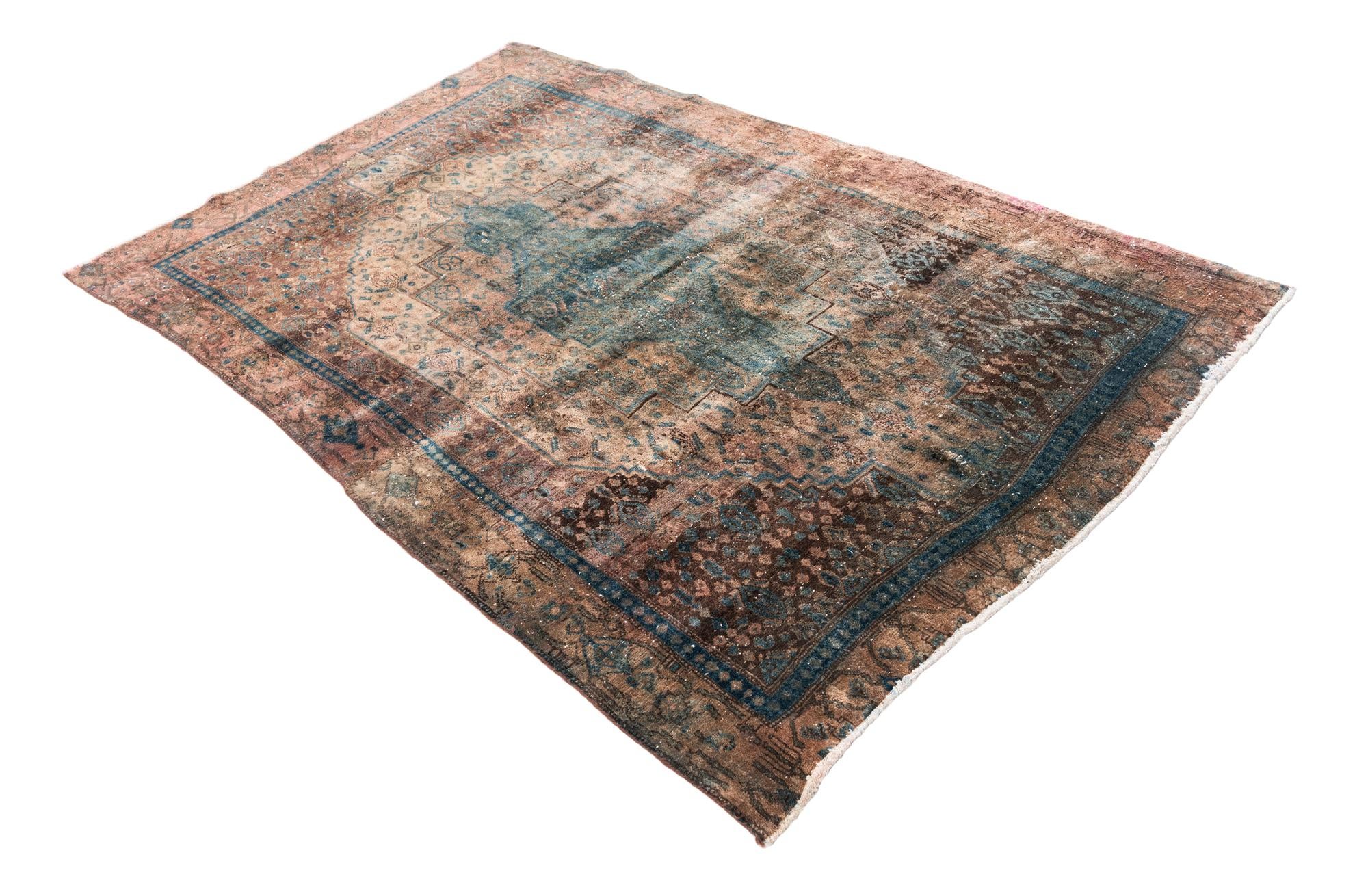 4' 9 x 7' 2 Hand Knotted Ultra Vintage Persian Wool Rug