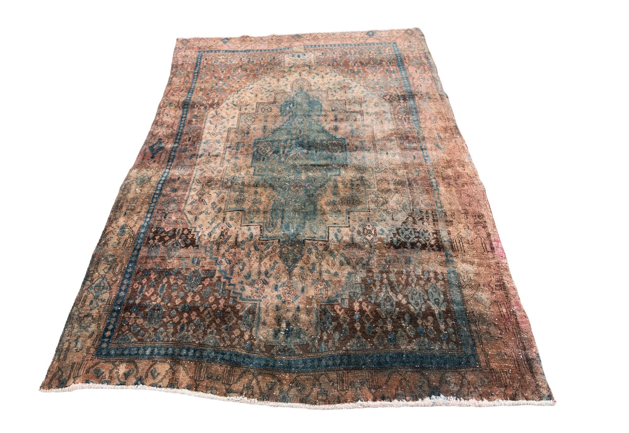 4' 9 x 7' 2 Hand Knotted Ultra Vintage Persian Wool Rug