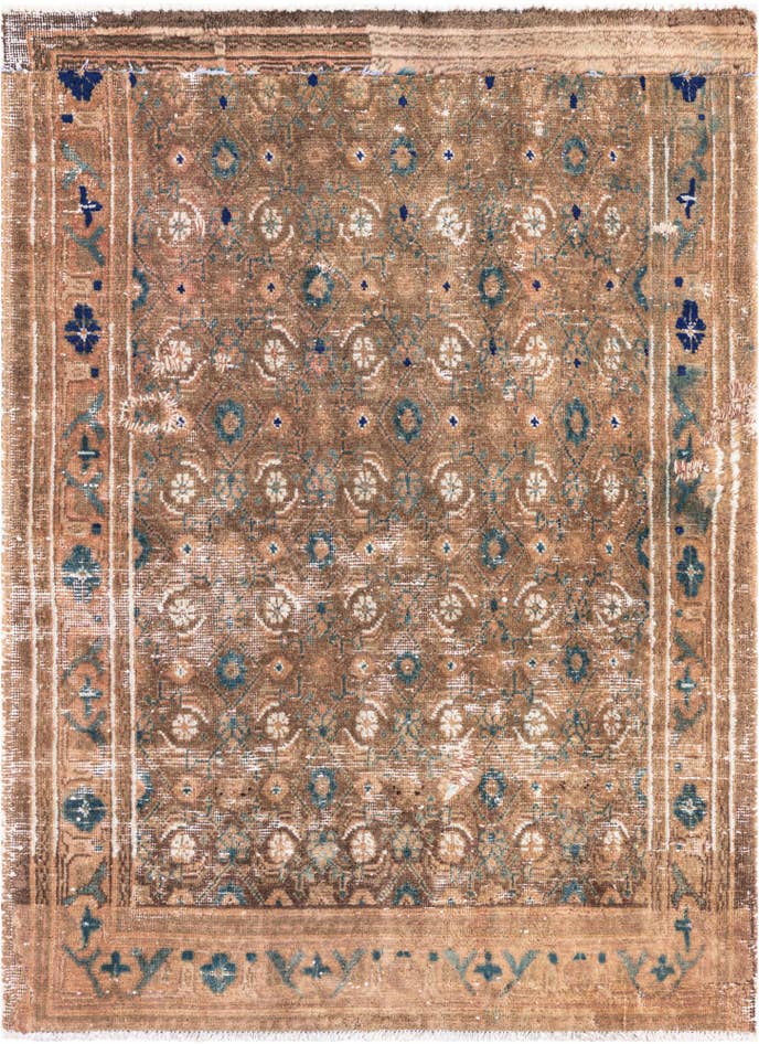 Detail image of 3' 7 x 4' 9 Hand Knotted Ultra Vintage Persian Wool Rug