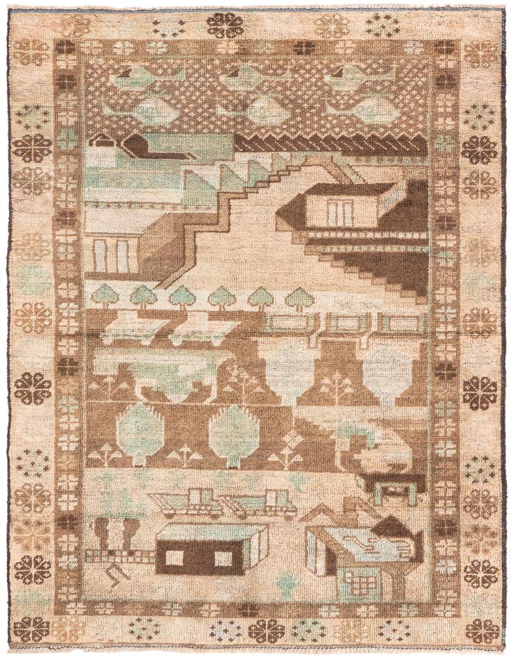 Detail image of 3' 5 x 5' 10 Hand Knotted Ultra Vintage Persian Wool Rug