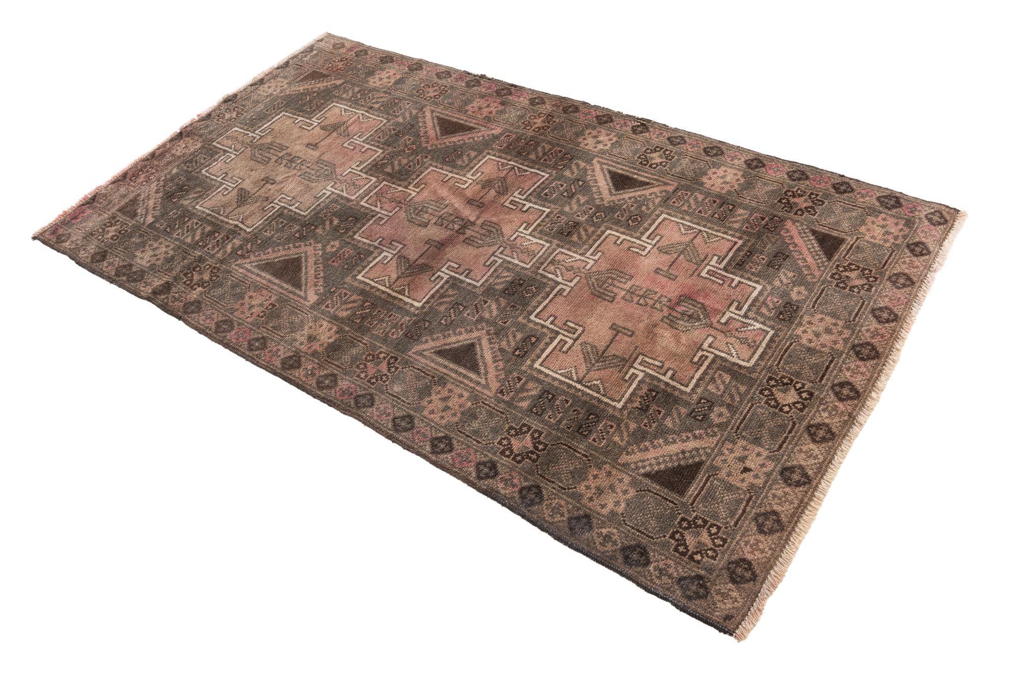 105cm x 190cm Hand Knotted Ultra Vintage Persian Wool Rug