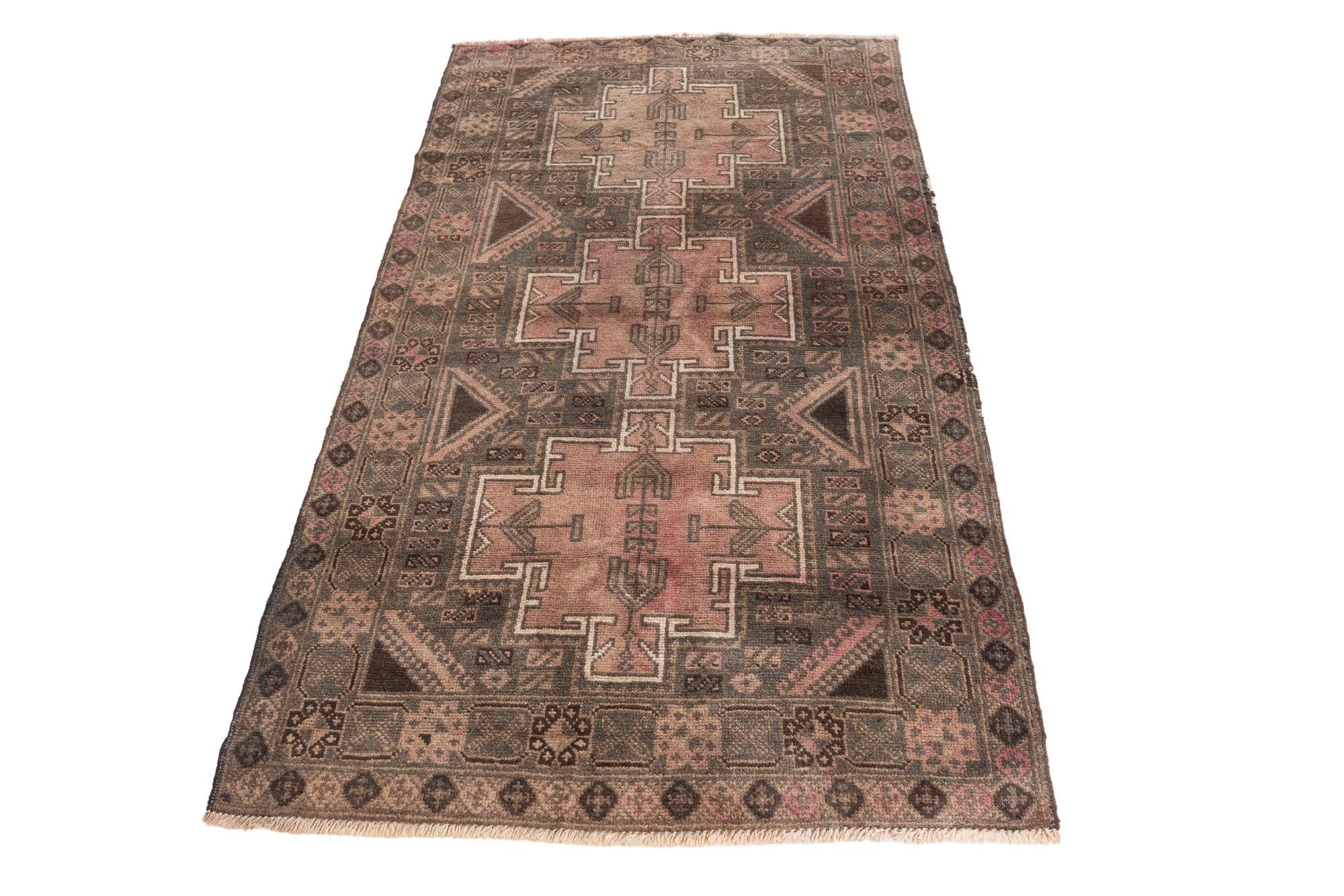 105cm x 190cm Hand Knotted Ultra Vintage Persian Wool Rug