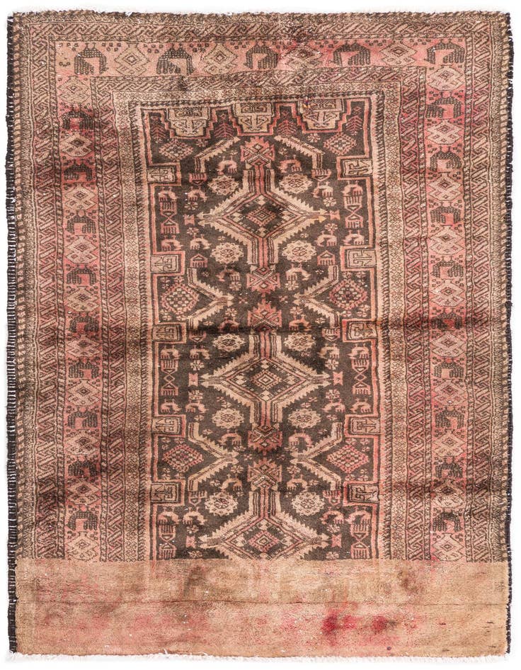 Detail image of 3' 4 x 5' 6 Hand Knotted Ultra Vintage Persian Wool Rug