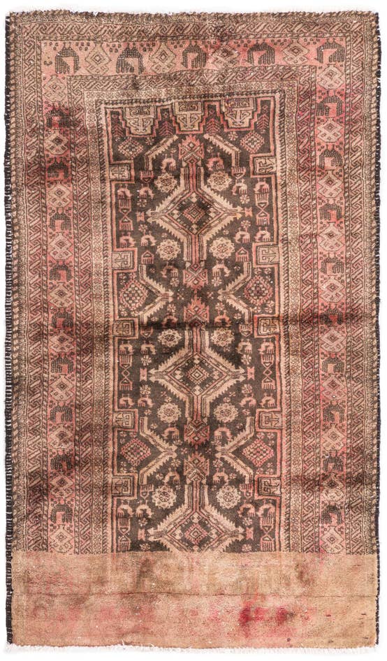 Detail image of 3' 4 x 5' 6 Hand Knotted Ultra Vintage Persian Wool Rug