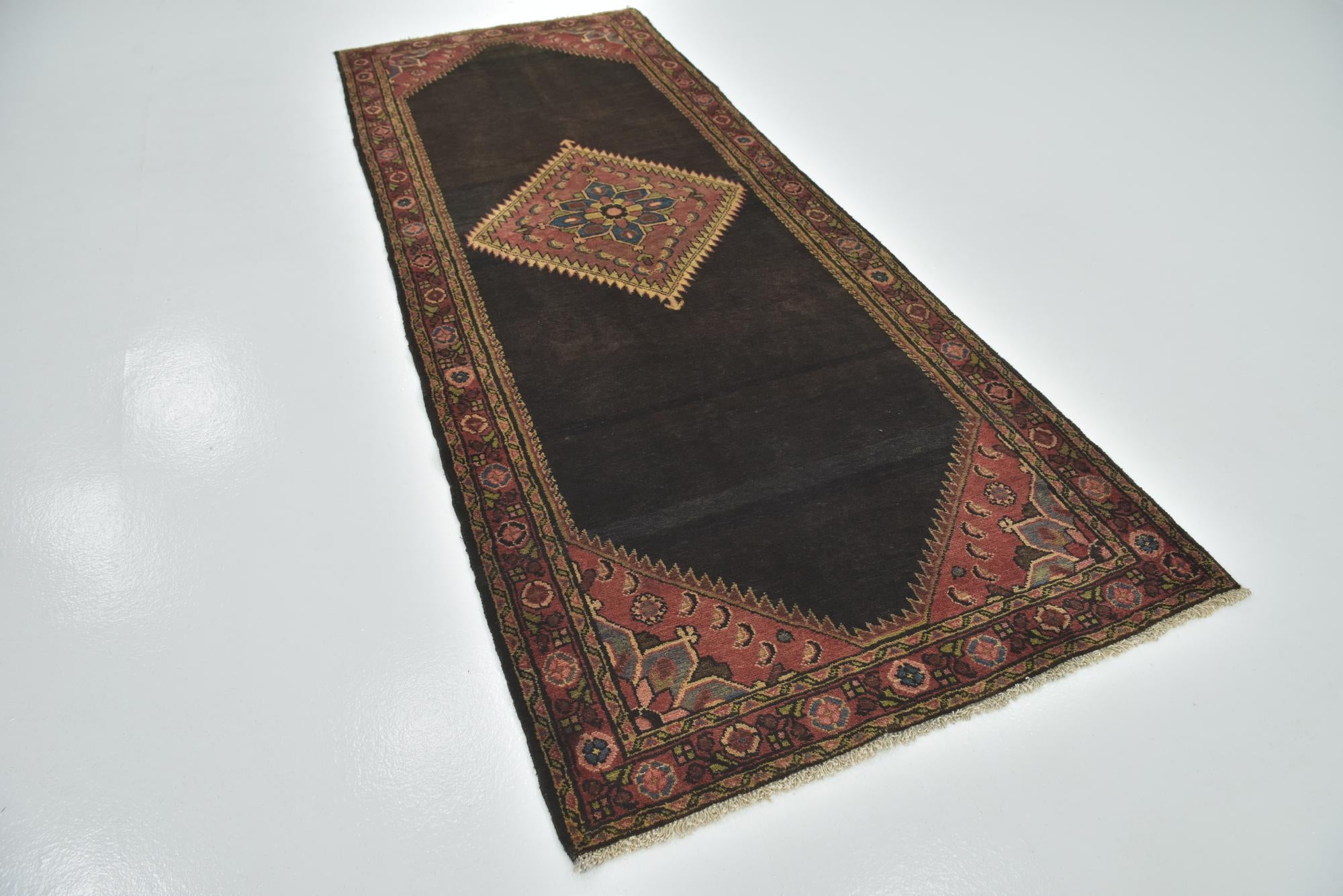 4' x 10' 9 Hand Knotted Hossainabad Persian Wool Runner Rug
