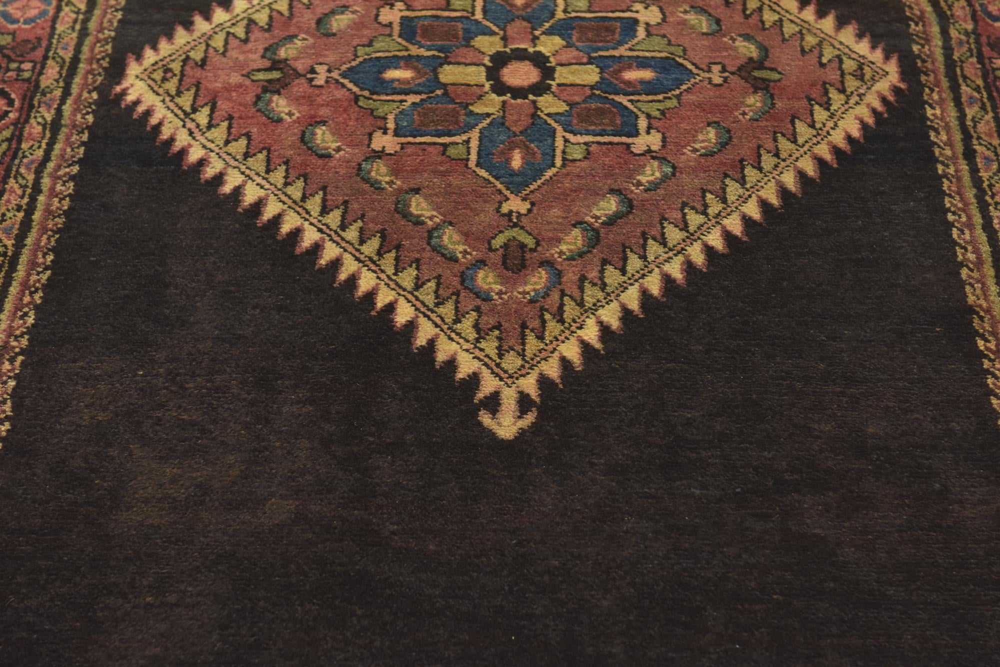 4' x 10' 9 Hand Knotted Hossainabad Persian Wool Runner Rug
