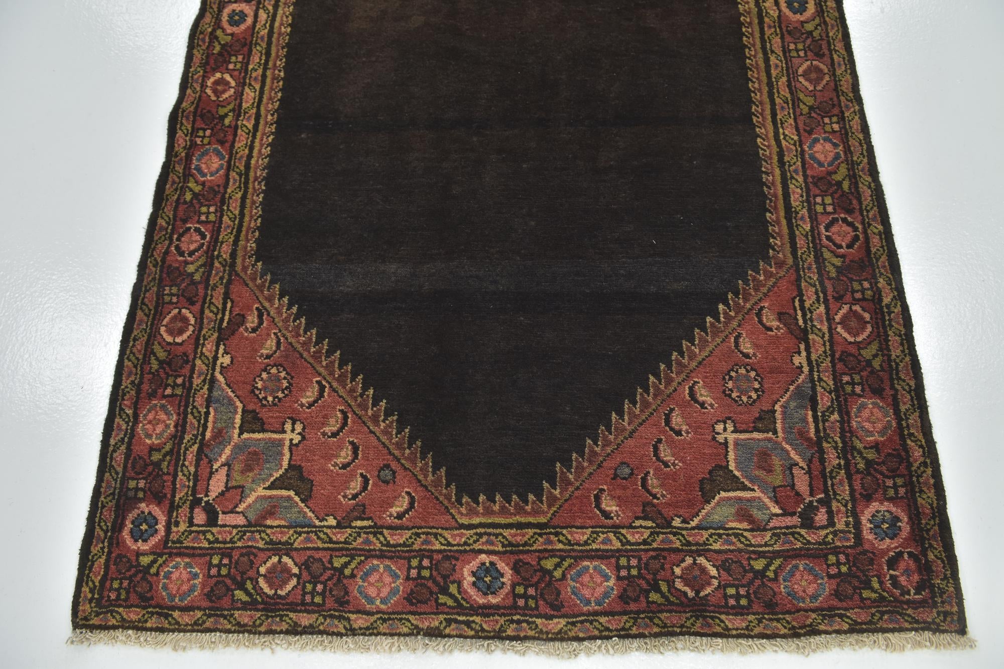 4' x 10' 9 Hand Knotted Hossainabad Persian Wool Runner Rug