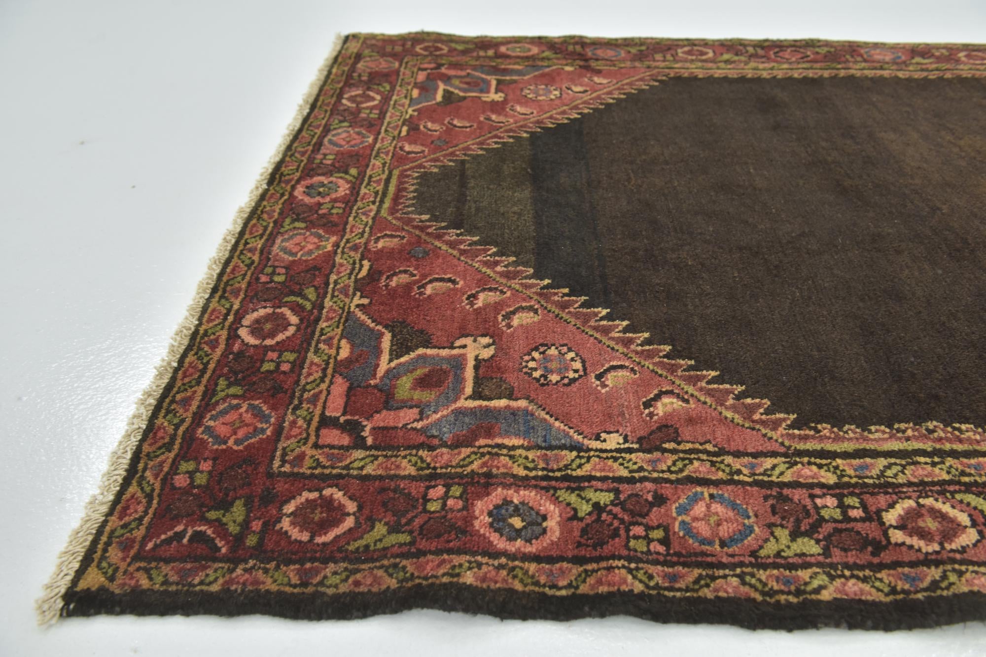 4' x 10' 9 Hand Knotted Hossainabad Persian Wool Runner Rug