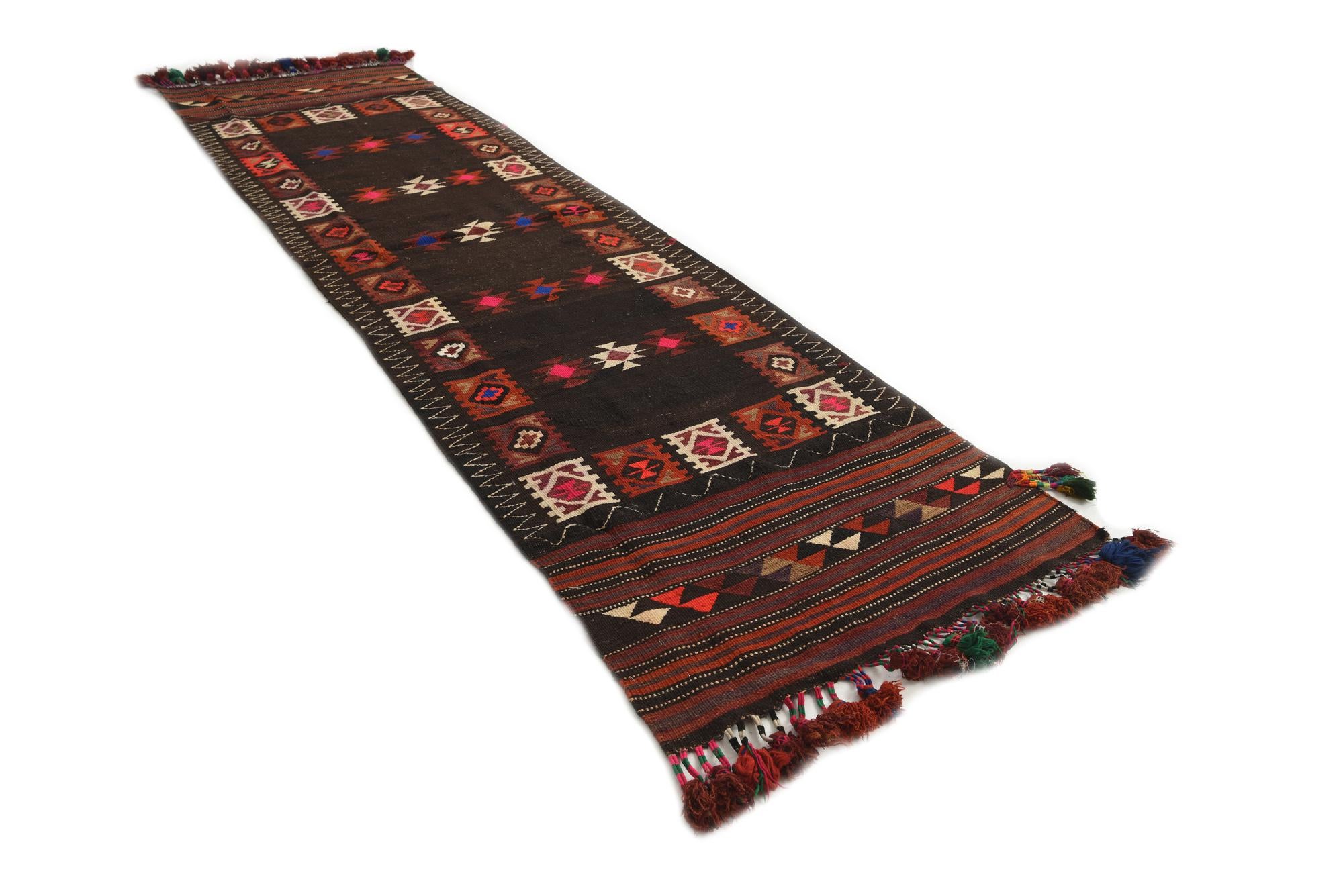 3' 2 x 11' 2 Hand Woven Kilim Afghan Wool Runner Rug
