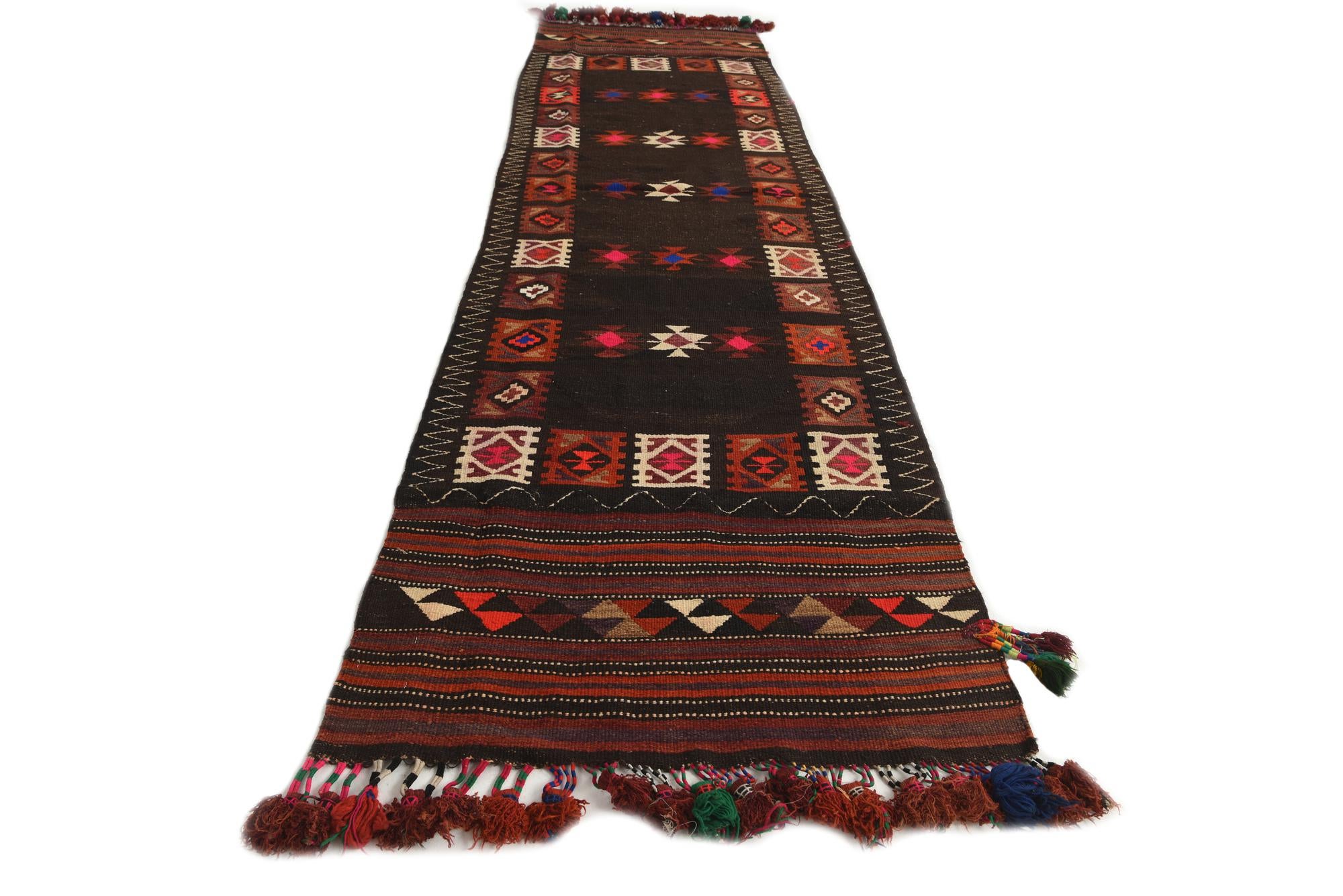 3' 2 x 11' 2 Hand Woven Kilim Afghan Wool Runner Rug