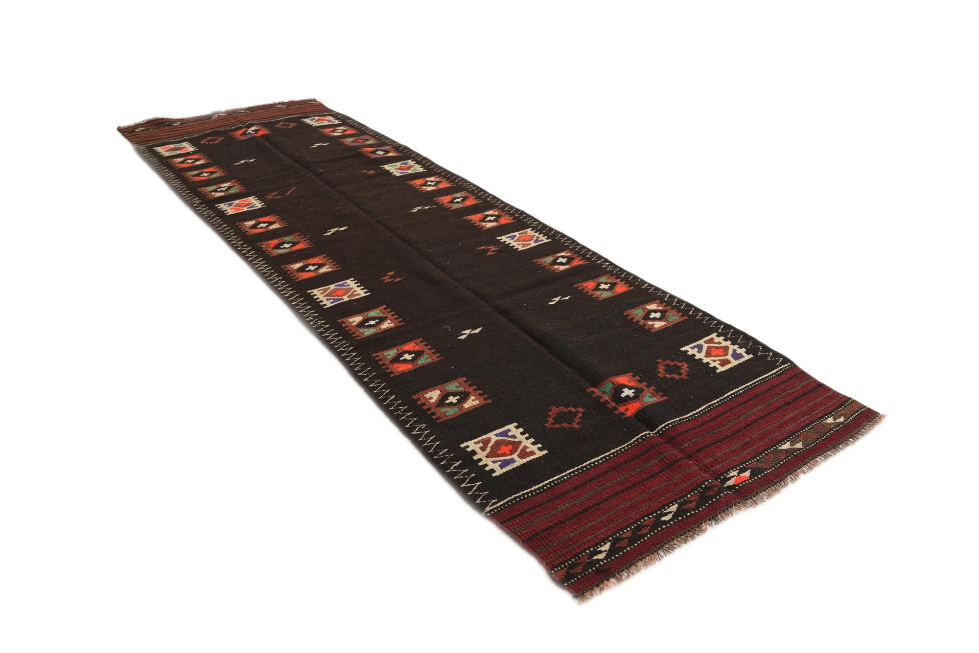 3' 6 x 11' 5 Hand Woven Kilim Afghan Wool Runner Rug