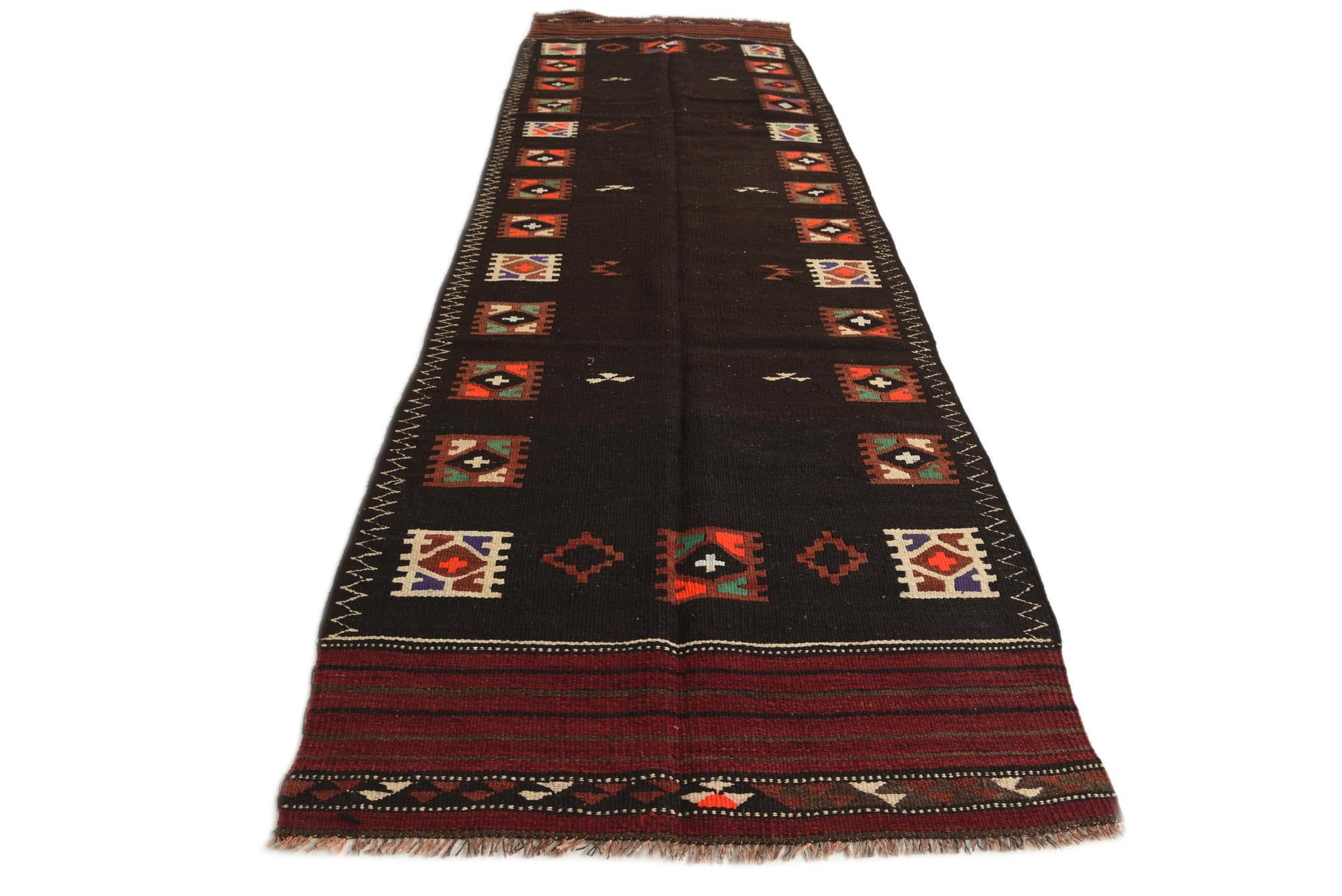 3' 6 x 11' 5 Hand Woven Kilim Afghan Wool Runner Rug