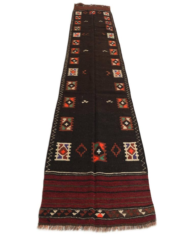 Detail image of 3' 6 x 11' 5  Hand Woven Kilim Afghan Wool Runner Rug