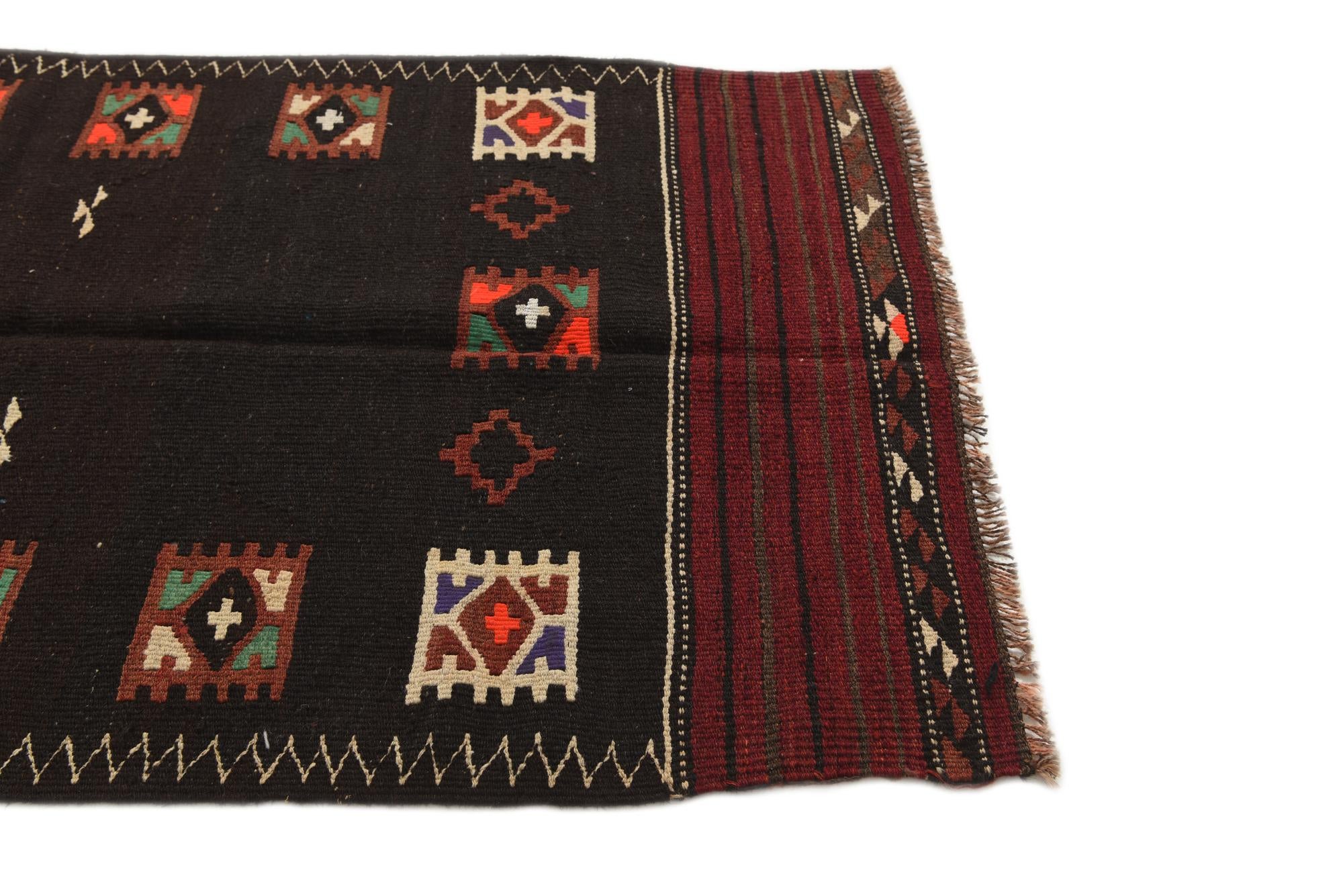 3' 6 x 11' 5 Hand Woven Kilim Afghan Wool Runner Rug