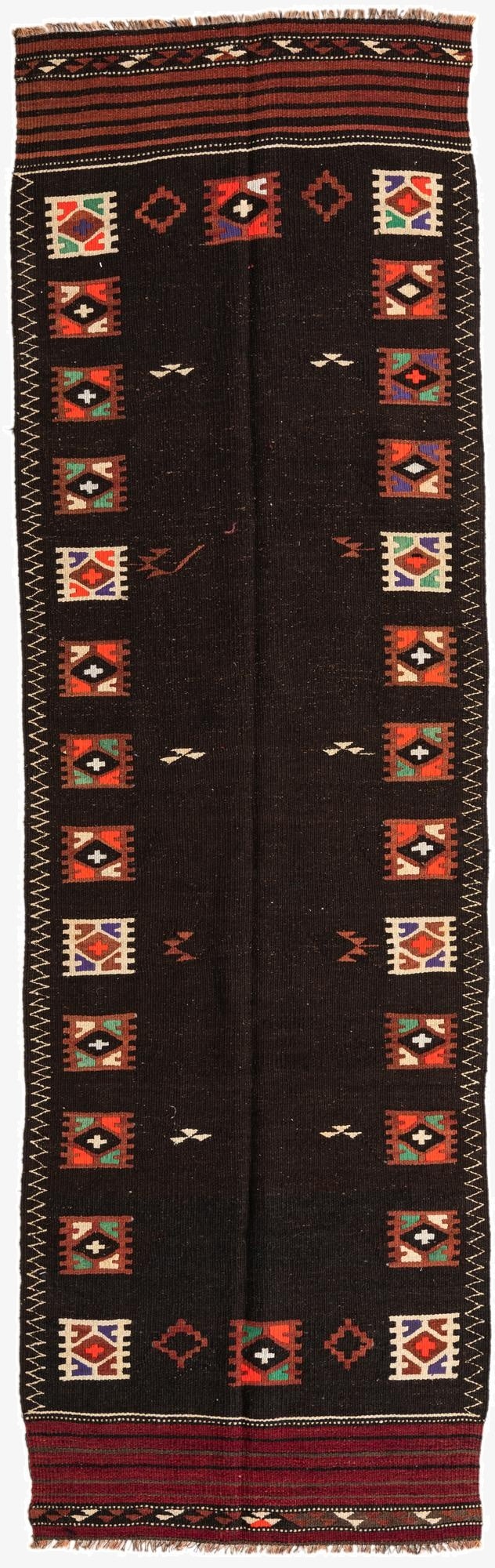 3' 6 x 11' 5  Hand Woven Kilim Afghan Wool Runner Rug