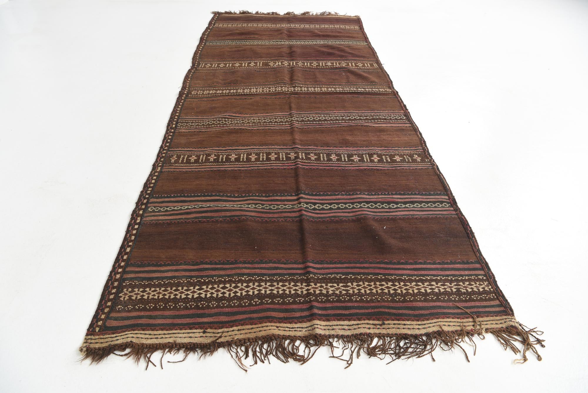 4' 7 x 11' 3 Hand Knotted Kilim Fars Persian Wool Runner Rug