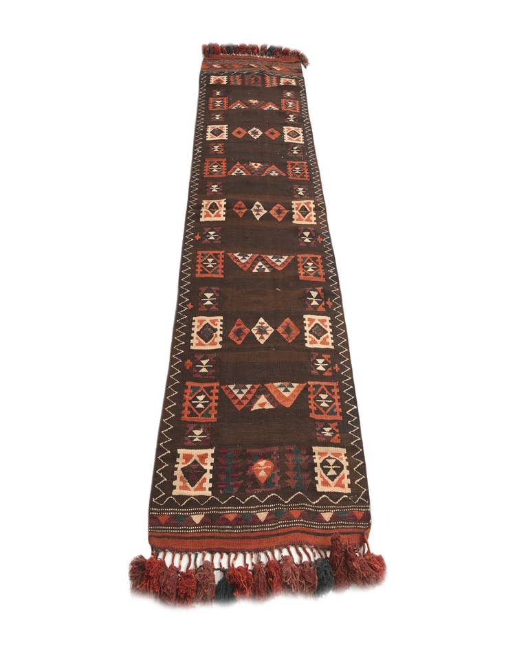 Detail image of 3' 3 x 10'  Hand Woven Kilim Fars Wool Runner Rug