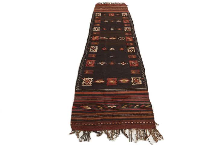 3' 2 x 12' Hand Woven Kilim Fars Wool Runner Rug