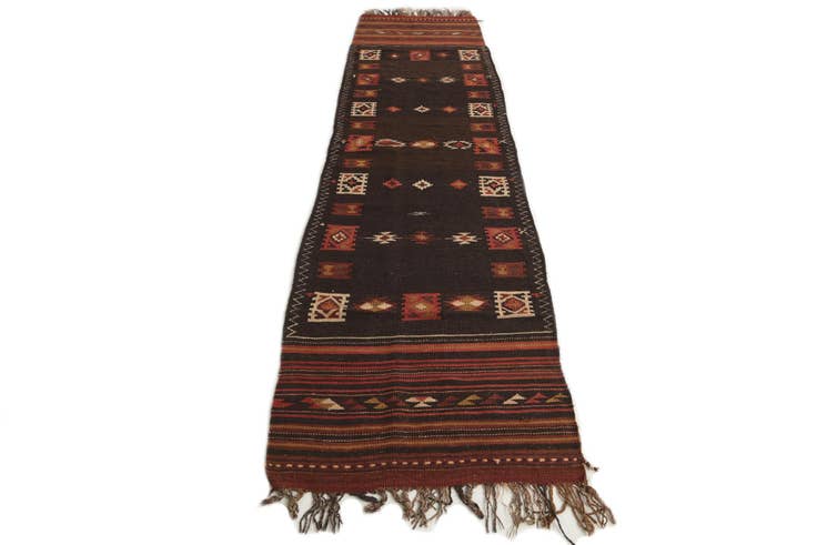 Detail image of 3' 2 x 12' Hand Woven Kilim Fars Wool Runner Rug