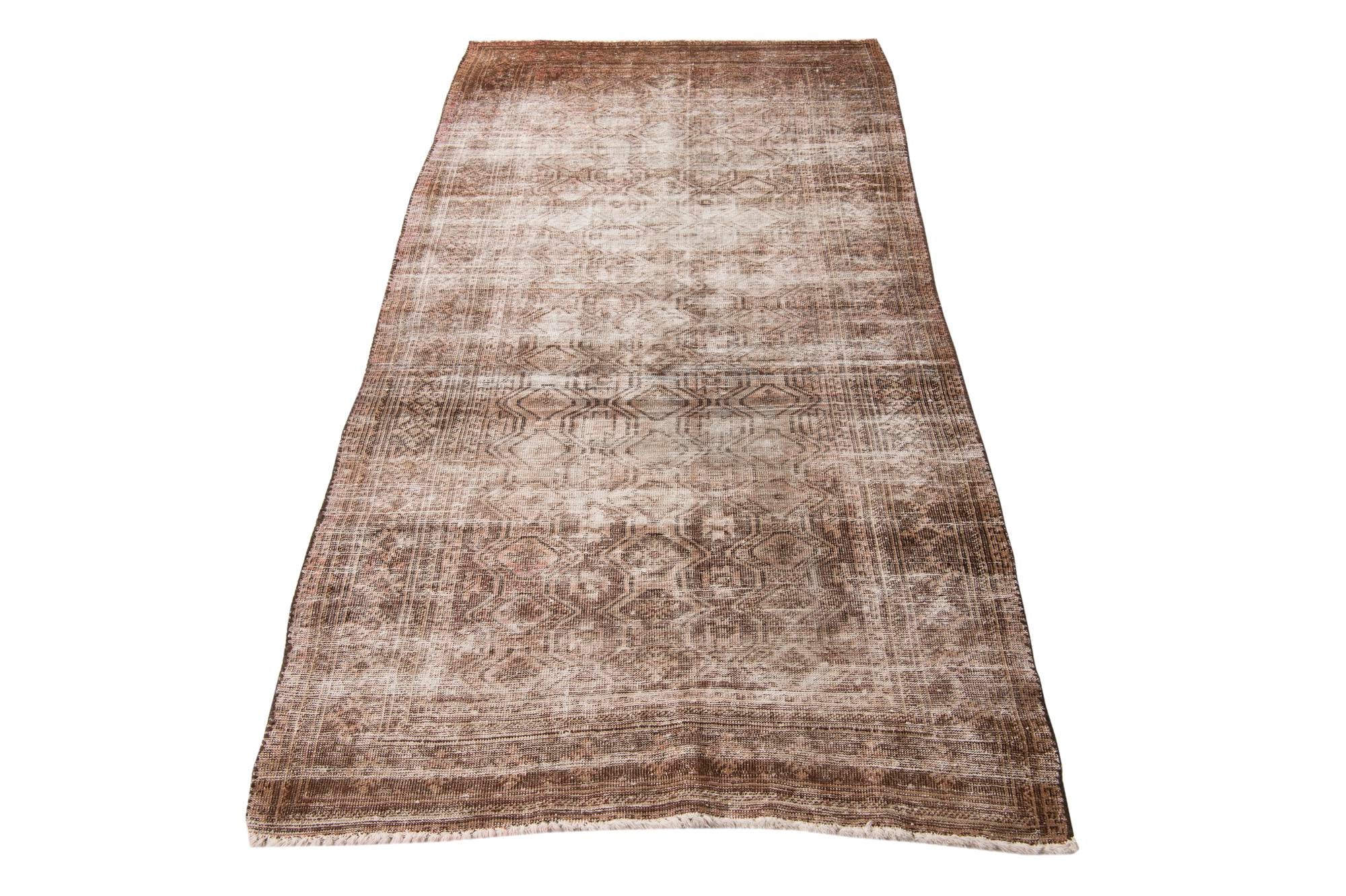 3' 7 x 7' 1 Hand Knotted Ultra Vintage Persian Wool Runner Rug