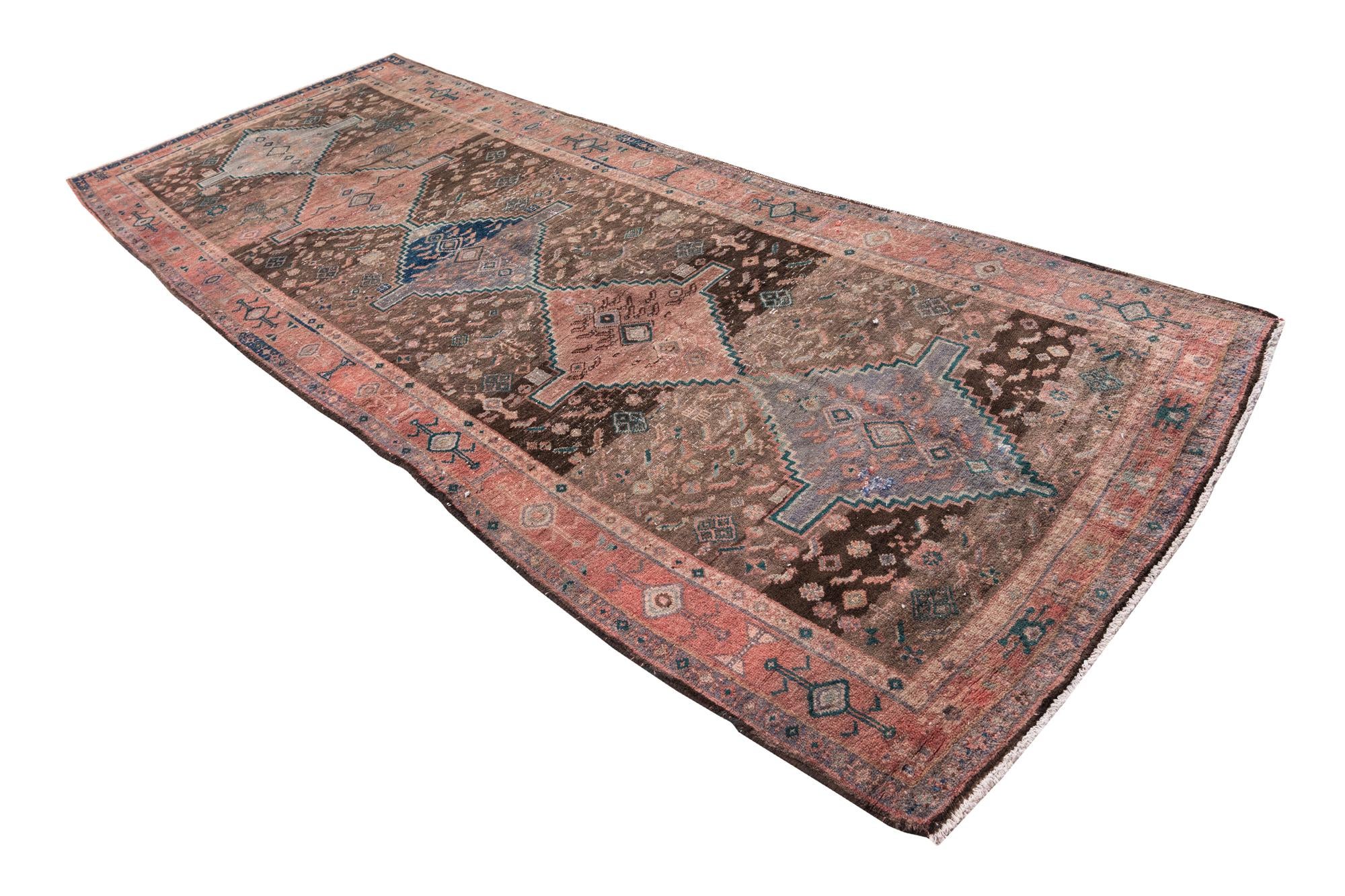 4' 2 x 10' 10 Hand Knotted Ultra Vintage Persian Wool Runner Rug