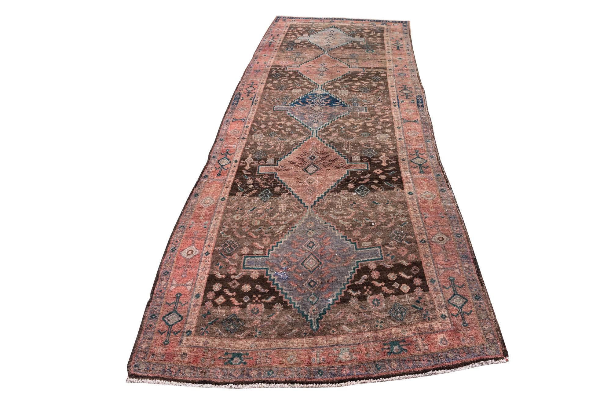 4' 2 x 10' 10 Hand Knotted Ultra Vintage Persian Wool Runner Rug