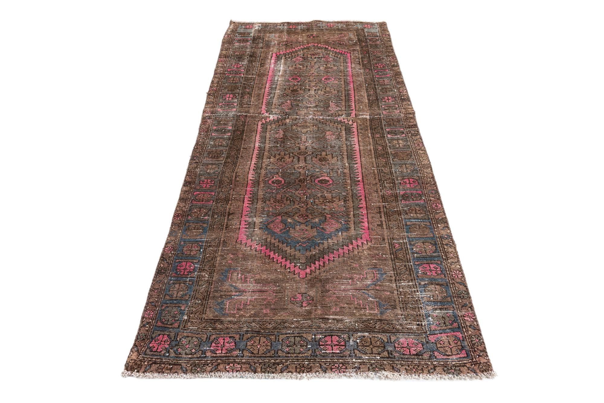 3' 7 x 8' 6 Hand Knotted Ultra Vintage Persian Wool Runner Rug