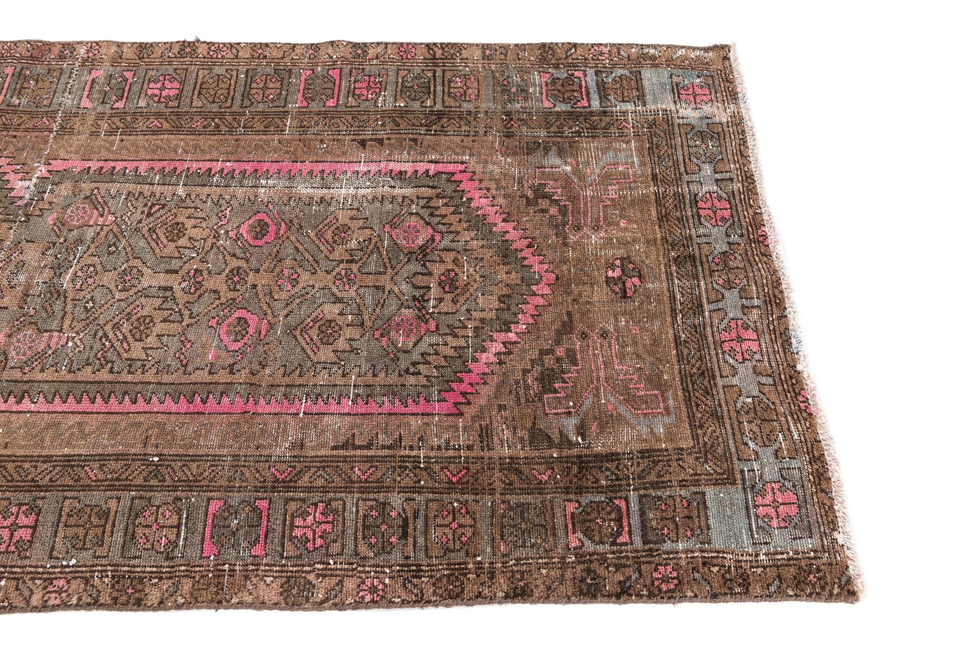3' 7 x 8' 6 Hand Knotted Ultra Vintage Persian Wool Runner Rug