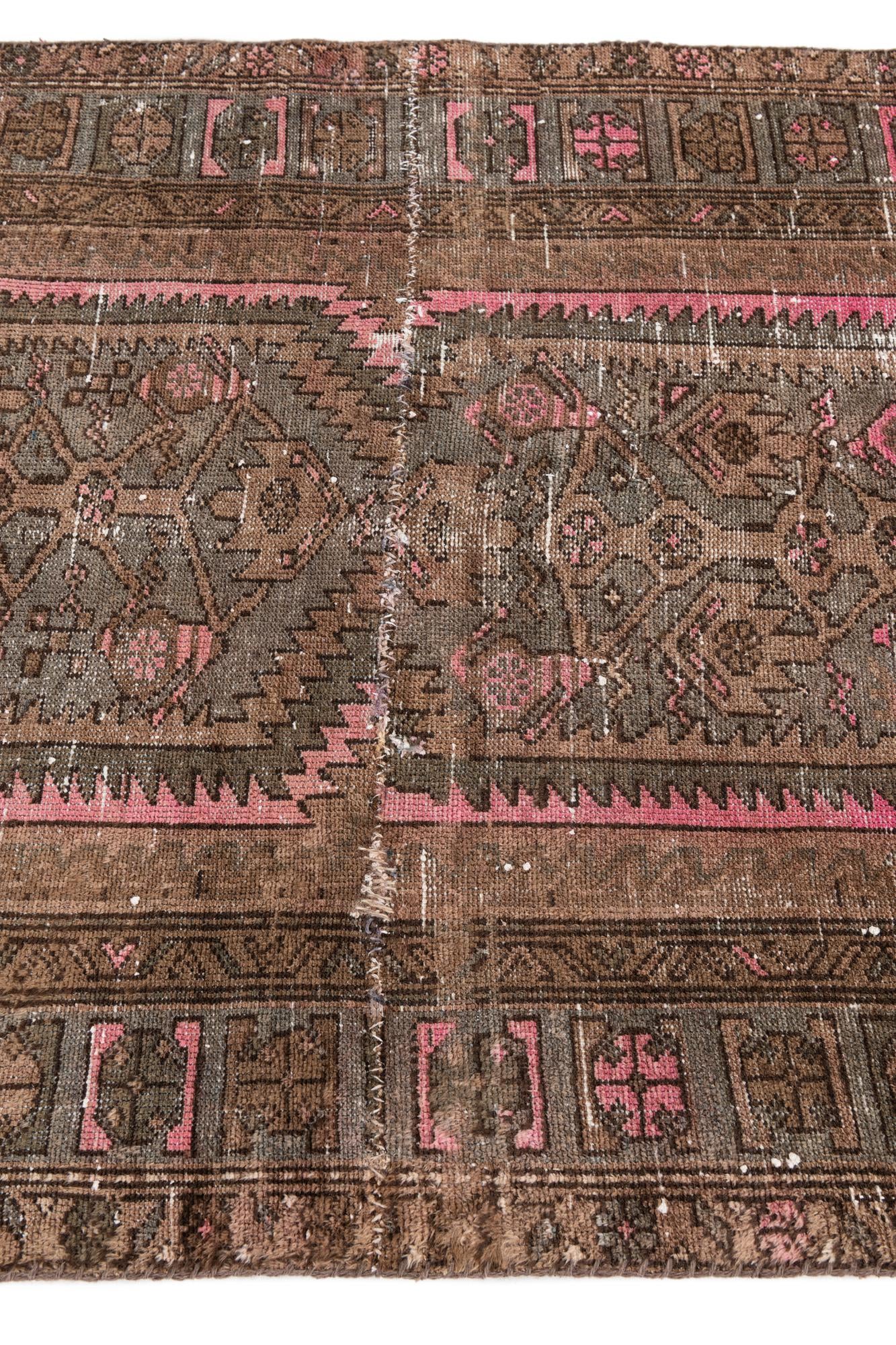 3' 7 x 8' 6 Hand Knotted Ultra Vintage Persian Wool Runner Rug