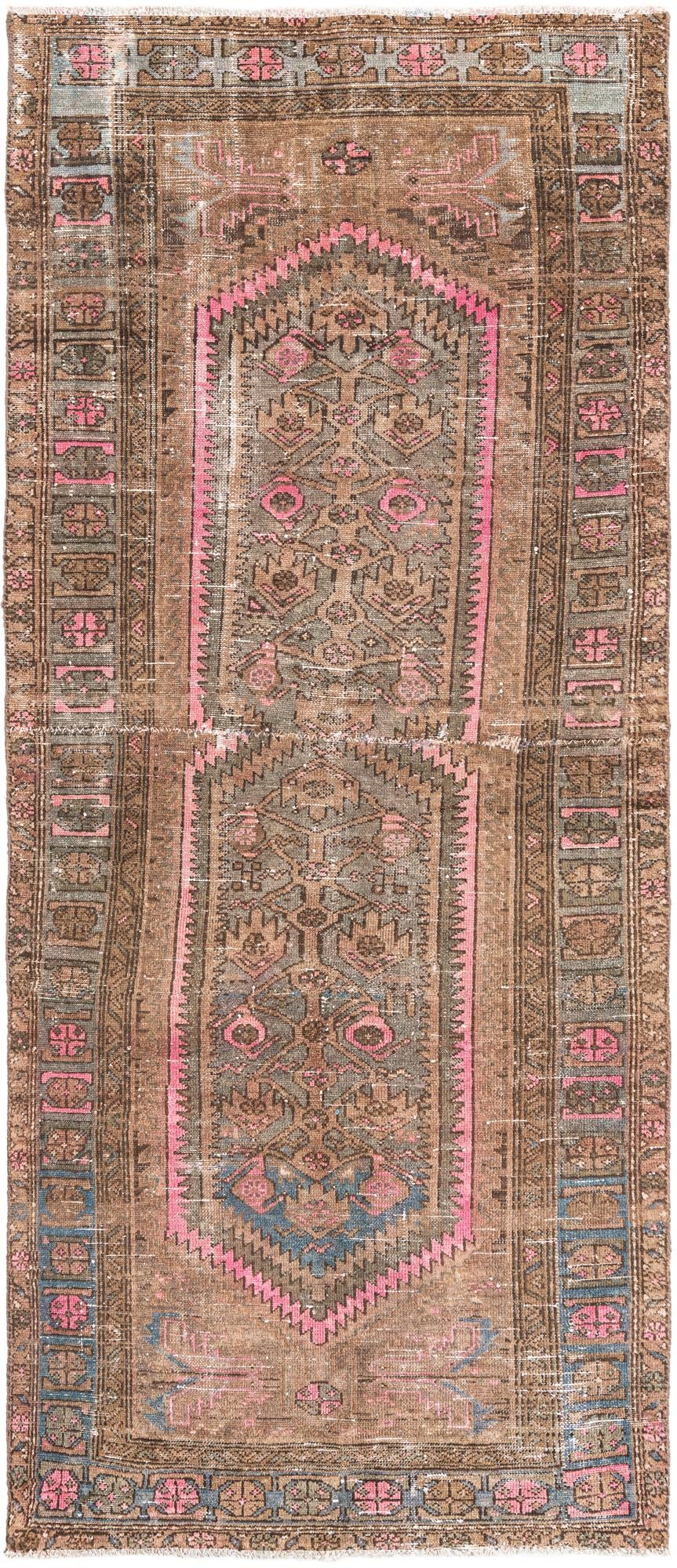 3' 7 x 8' 6 Hand Knotted Ultra Vintage Persian Wool Runner Rug