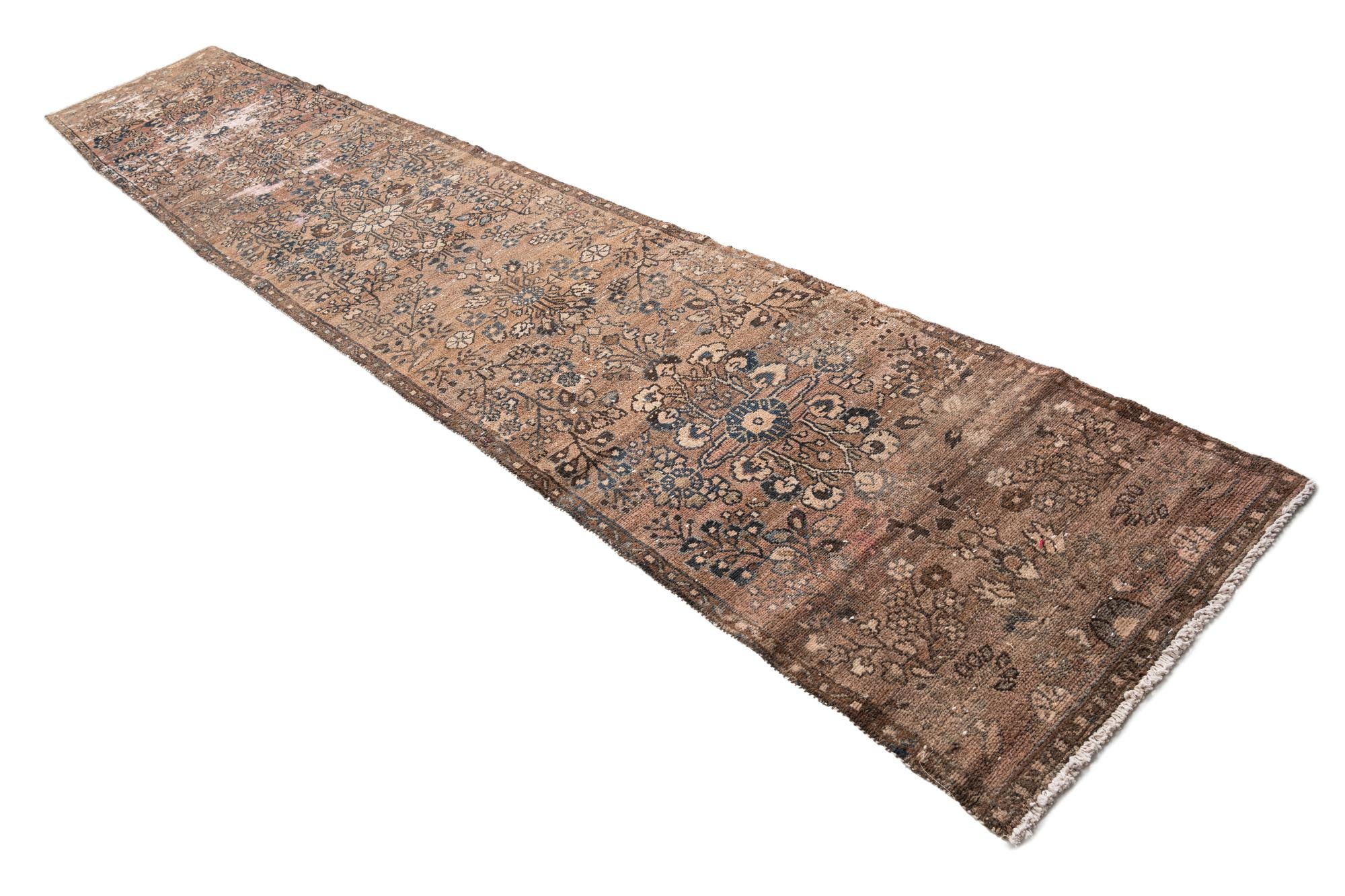 85cm x 455cm Hand Knotted Ultra Vintage Persian Wool Runner Rug
