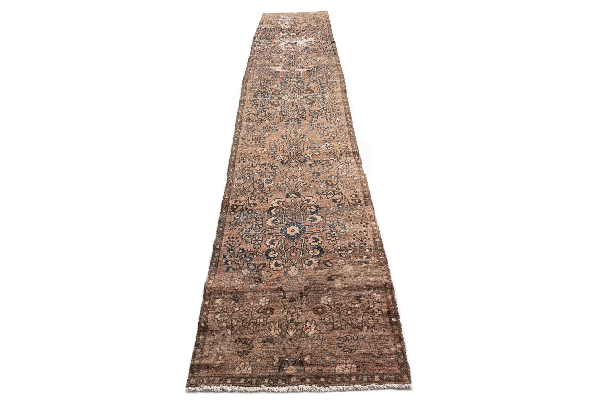 85cm x 455cm Hand Knotted Ultra Vintage Persian Wool Runner Rug