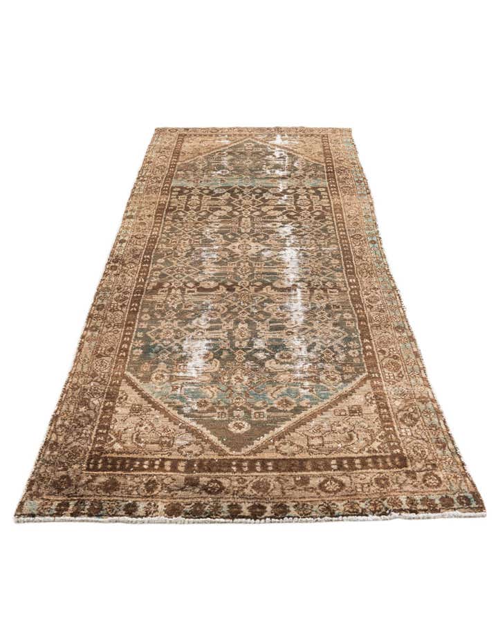 3' 9 x 9' 2 Hand Knotted Ultra Vintage Persian Wool Runner Rug