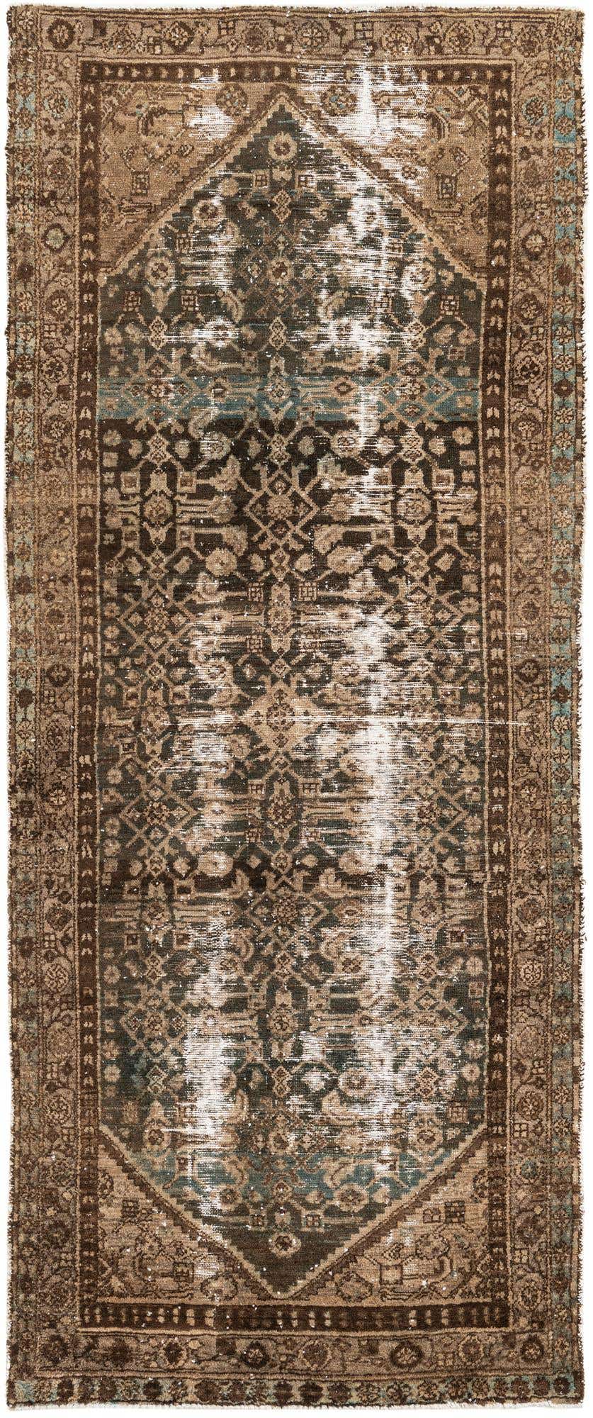 3' 9 x 9' 2 Hand Knotted Ultra Vintage Persian Wool Runner Rug