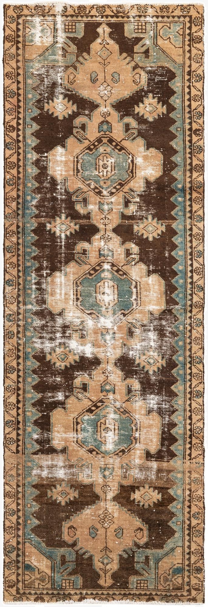 3' 1 x 9' 4  Hand Knotted Ultra Vintage Persian Wool Runner Rug
