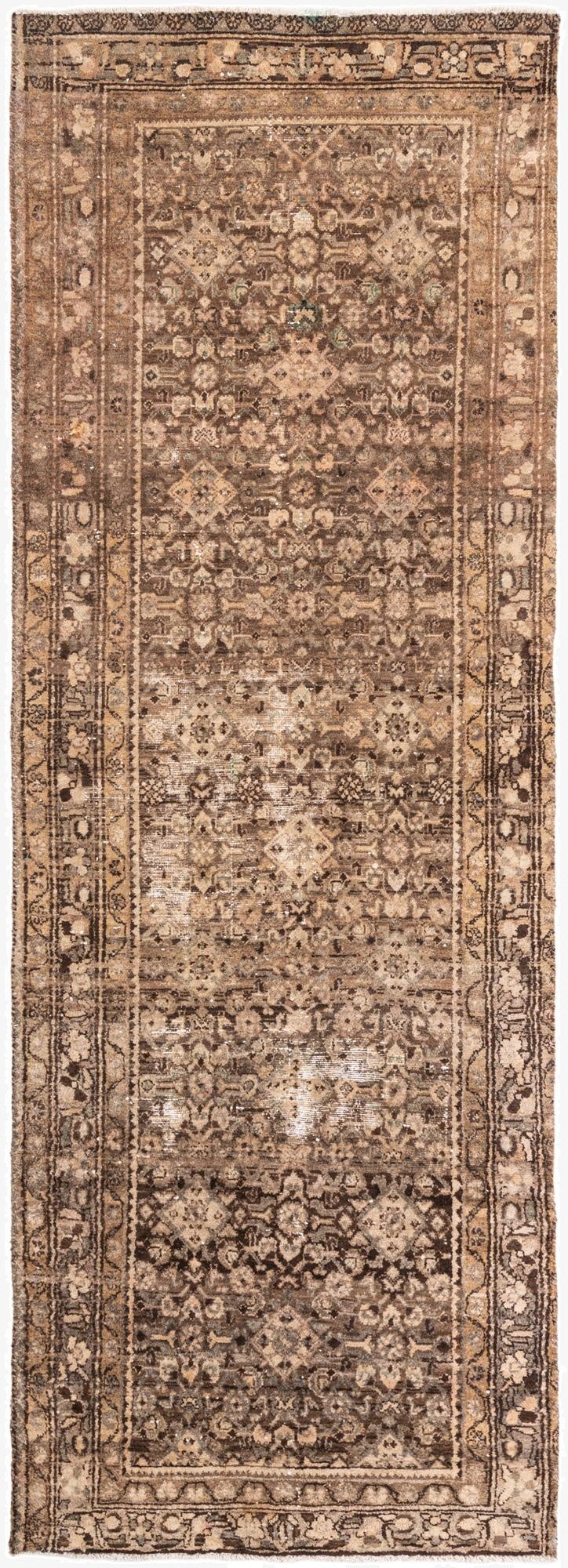 3' 7 x 10' 2  Hand Knotted Ultra Vintage Persian Wool Runner Rug