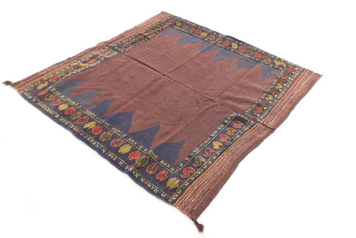 4' x 4' 2 Hand Woven Kilim Afghan Wool Square Rug